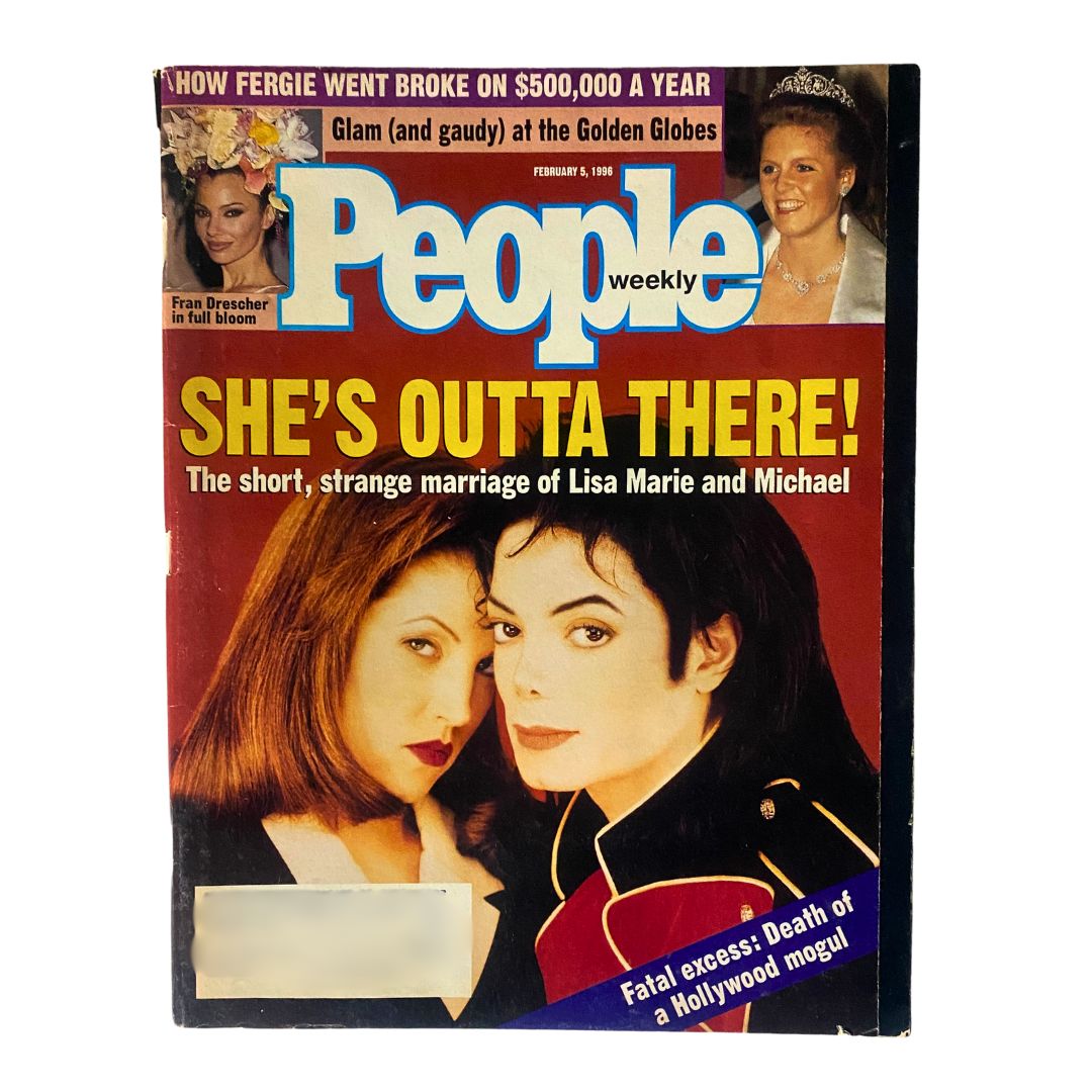 Cover of People Weekly Magazine February 5, 1996 featuring Michael Jackson and Lisa Marie Presley with the headline 'SHE'S OUTTA THERE!' highlighting their brief marriage.