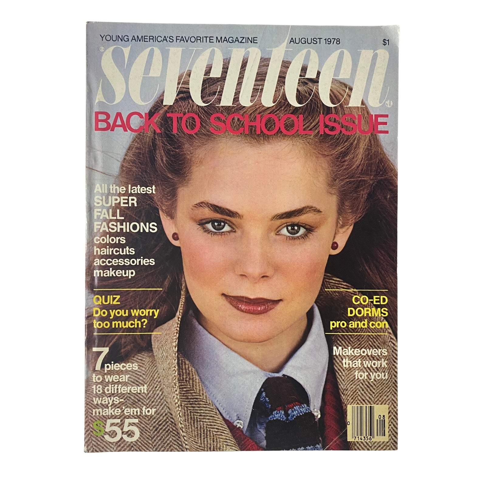 Cover of Seventeen Magazine August 1978 Back-to-School Issue featuring a model with styled hair and makeup, showcasing fall fashion trends.
