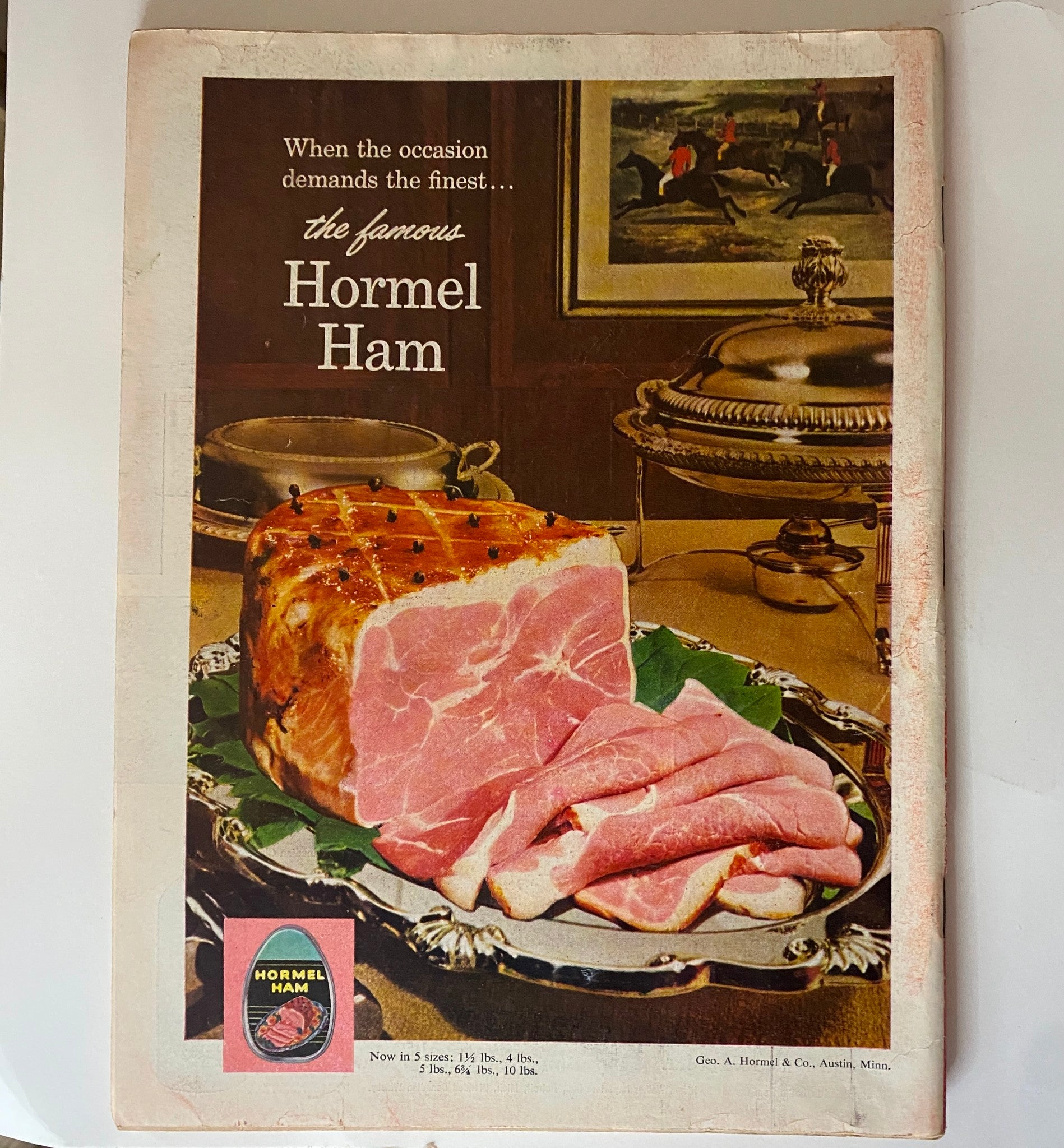Advertisement page from Time Magazine June 18, 1956, promoting Hormel Ham, featuring a beautifully presented ham dish with a vintage aesthetic.