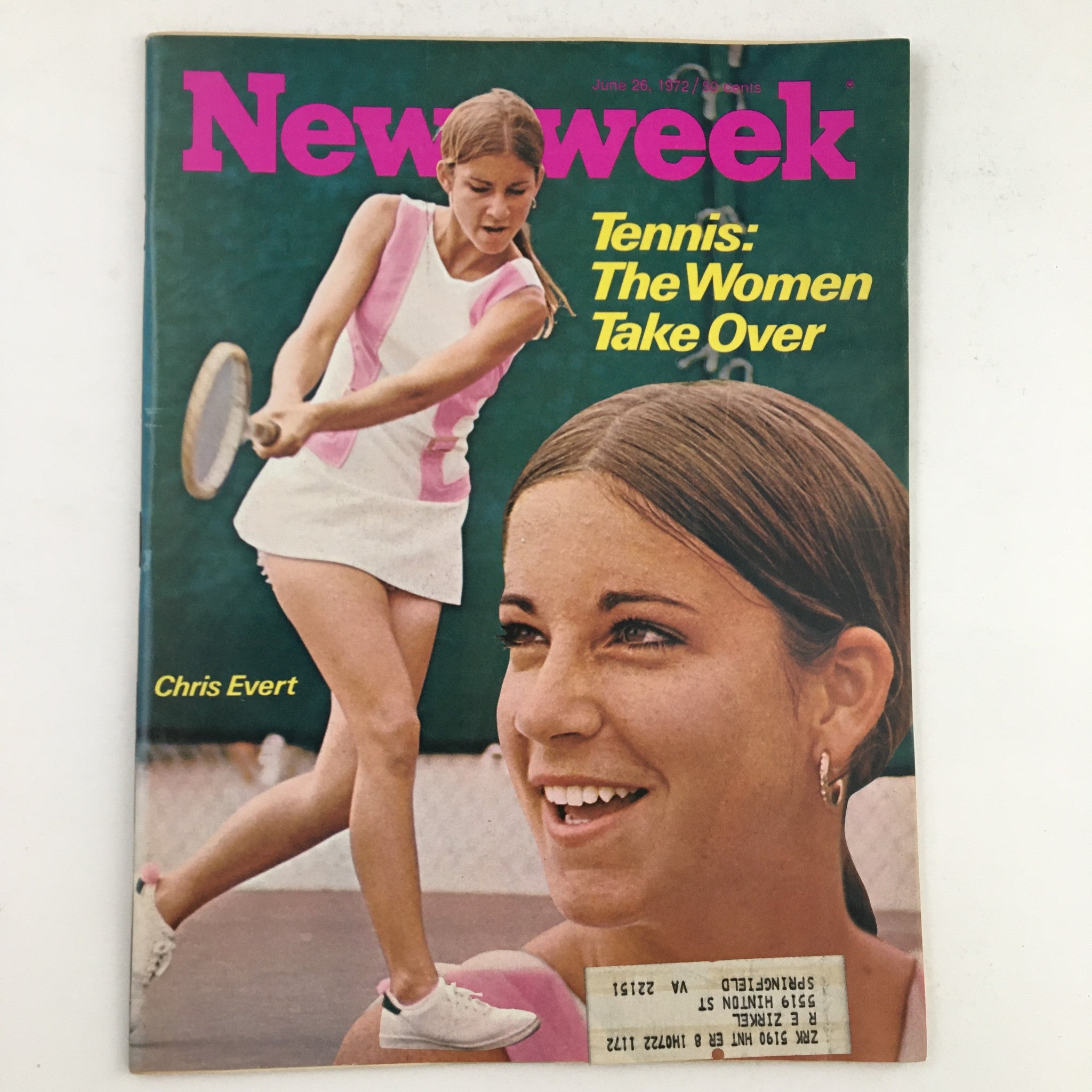 Newsweek Magazine cover from June 26, 1972, featuring Chris Evert with the title 'Tennis: The Women Take Over', showcasing her as a significant figure in women's tennis.
