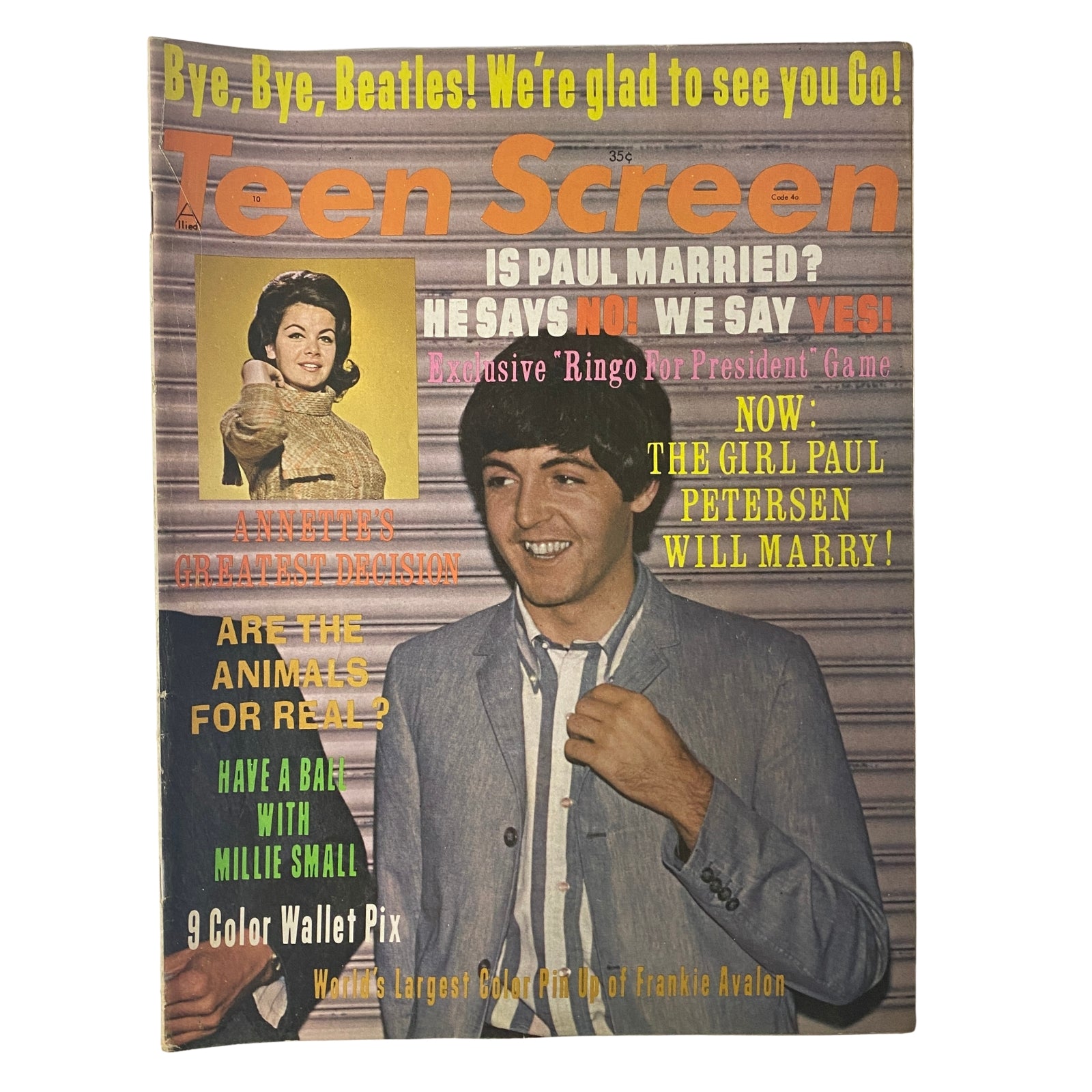 Cover of Teen Screen Magazine October 1964 featuring Paul McCartney, with headlines about The Beatles, exclusive 'Ringo For President' game, and teen culture features.