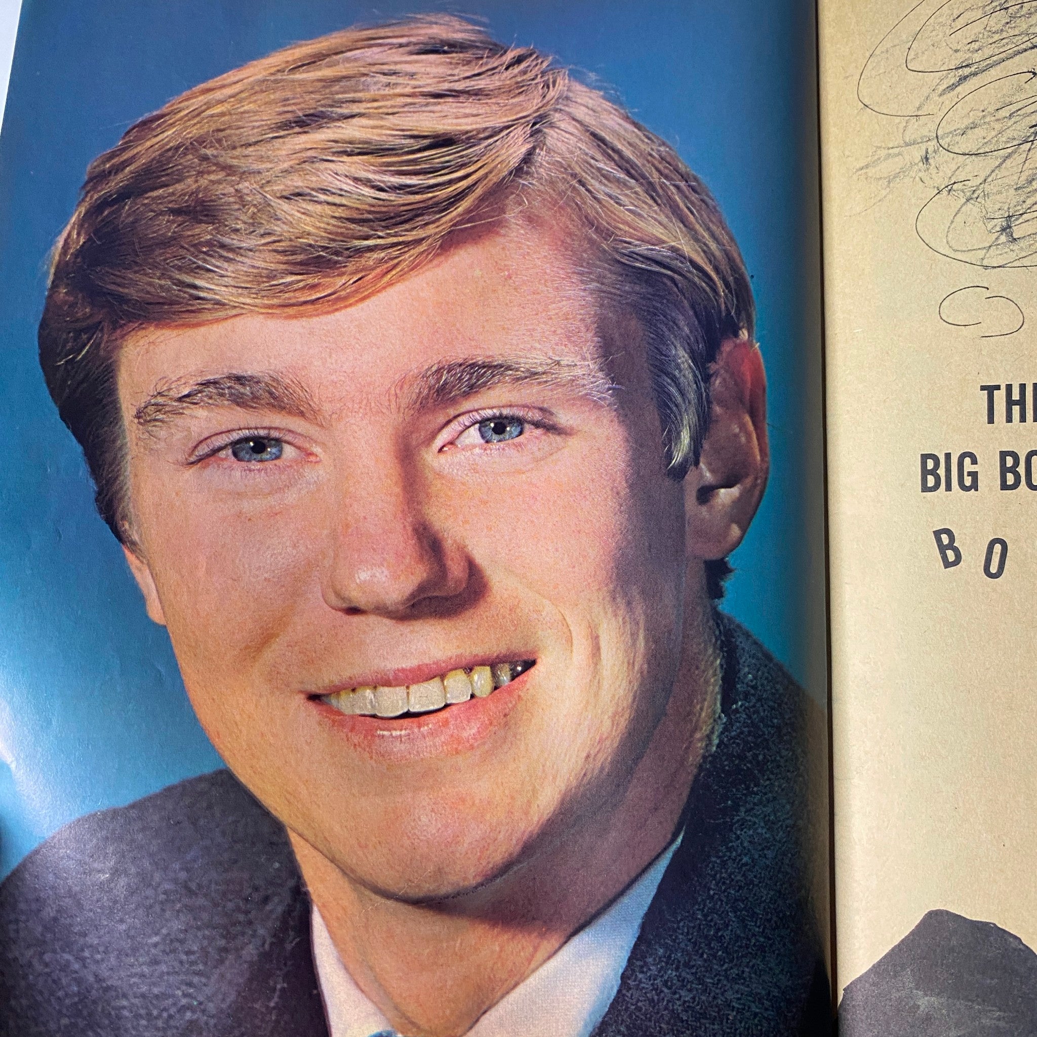 Close-up portrait of a young man featured in Teen Screen Magazine April 1964. The image captures his friendly smile and styled hair, representing the idealized youth culture of the early 1960s.