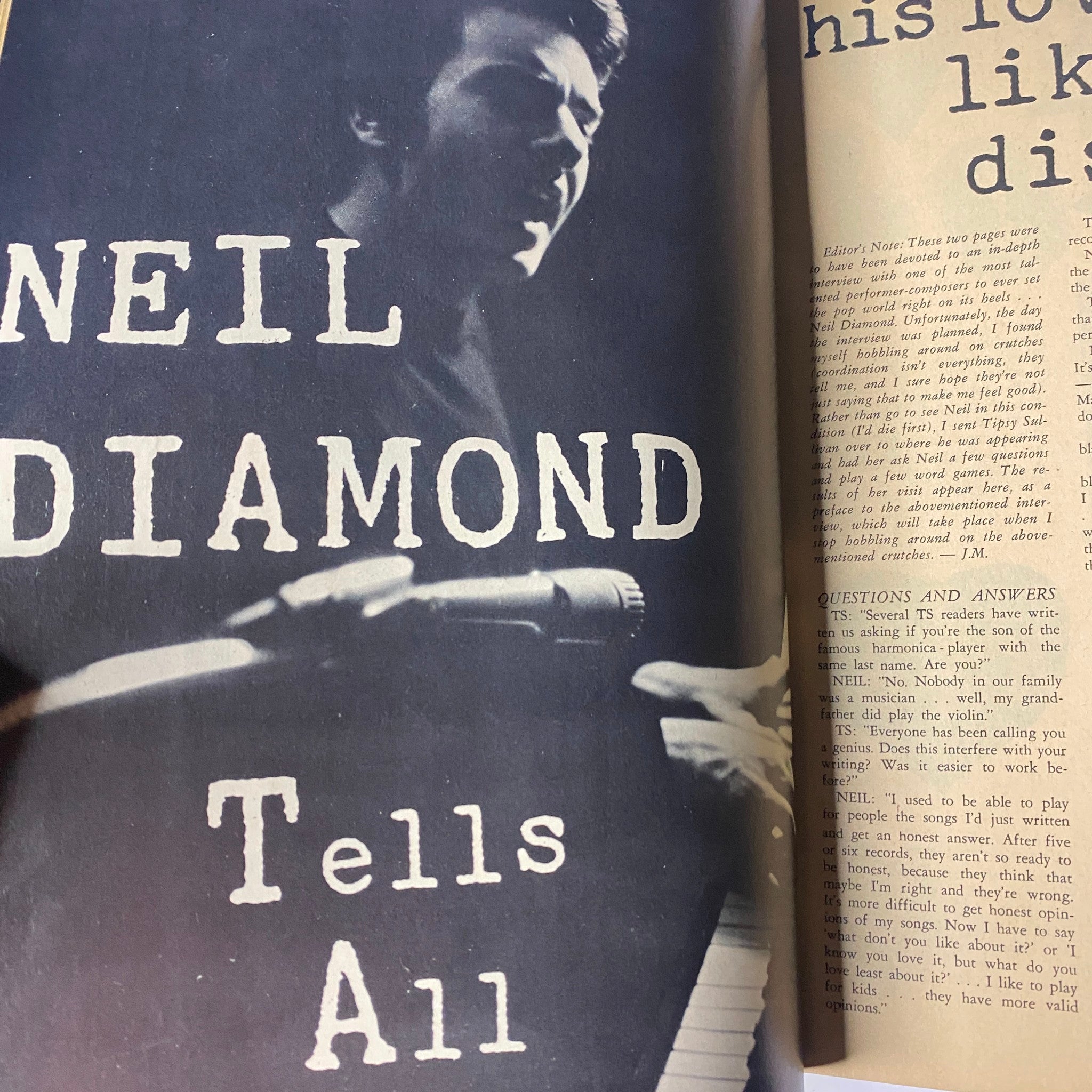 Page from Teen Screen Magazine, March 1967, presenting a profile on Neil Diamond with bold typography and a striking black-and-white image.