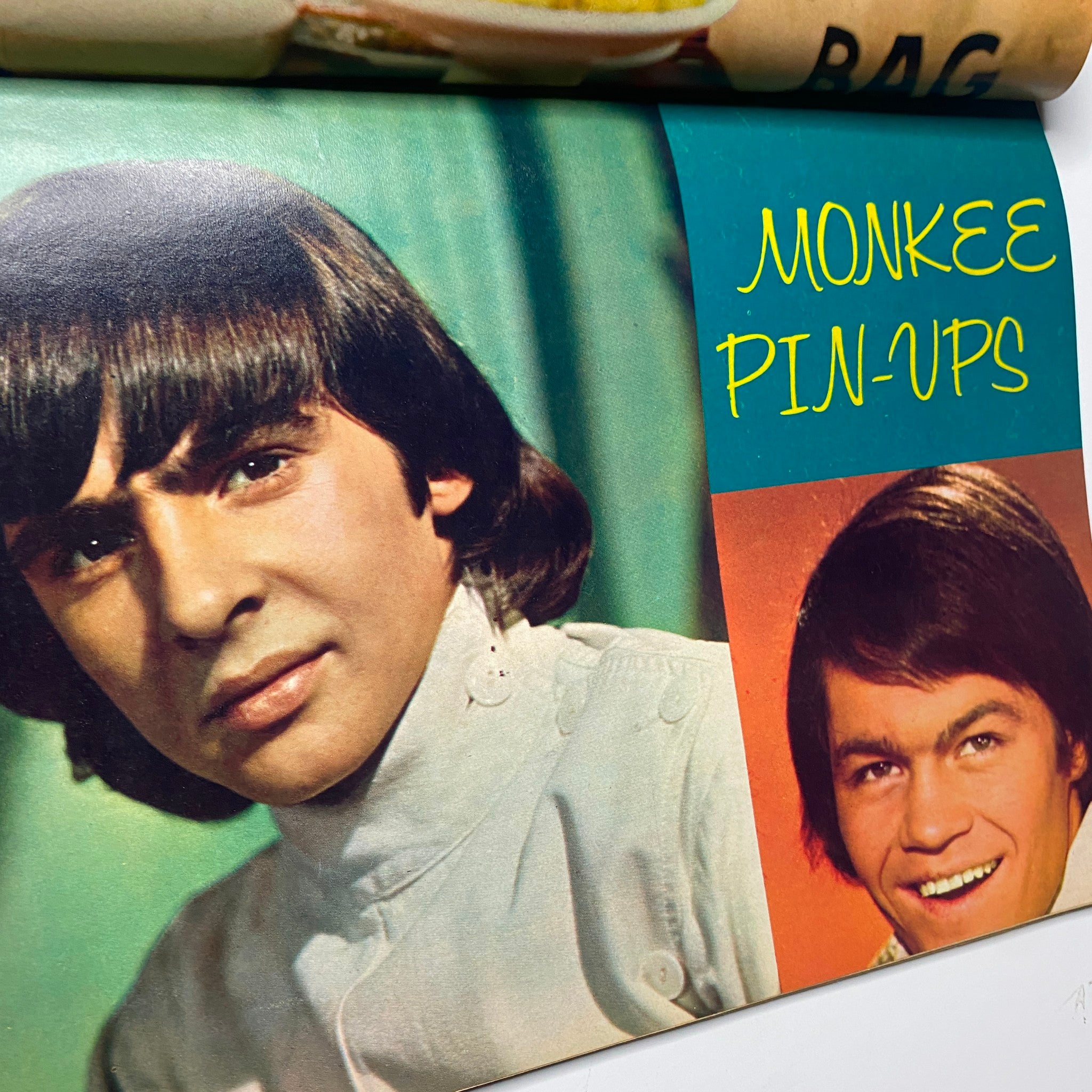 Monkee pin-ups from Teen Screen Magazine April 1967 showcasing the members of The Monkees with vibrant colors.