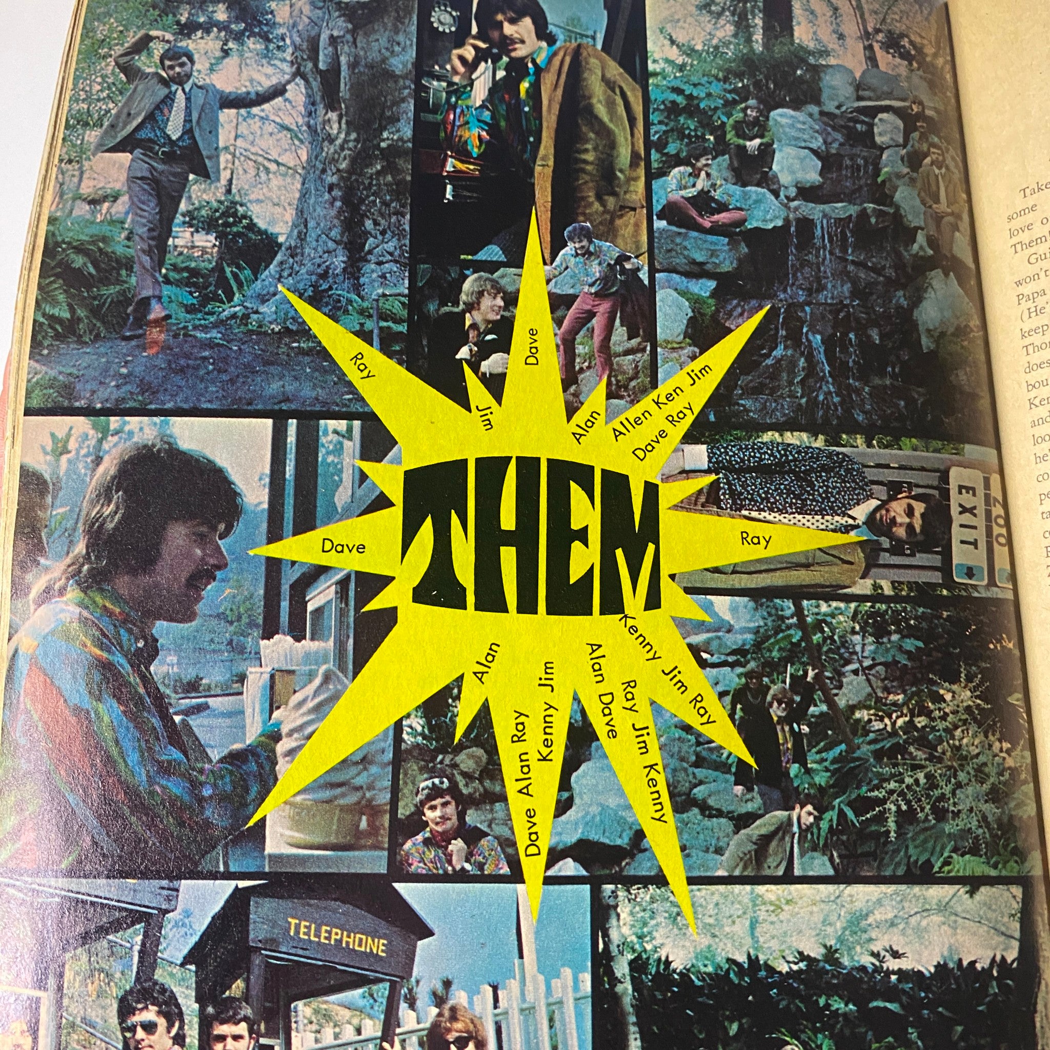 Collage page in Teen Screen Magazine March 1968 featuring the band Them with bold graphics.