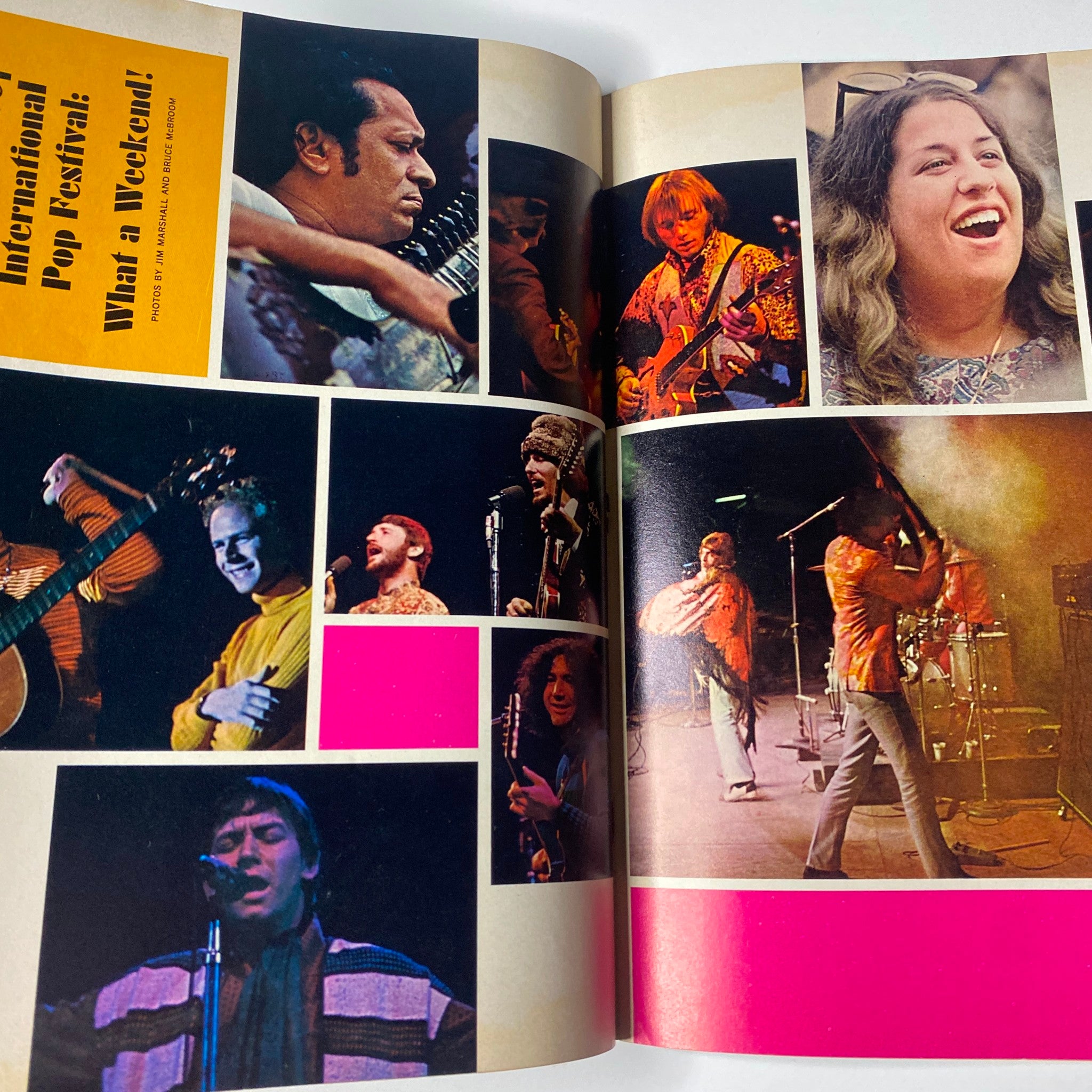 Teen Set Magazine October 1967 inside spread showcasing colorful images from the Monterey International Pop Festival, highlighting key musical performances.