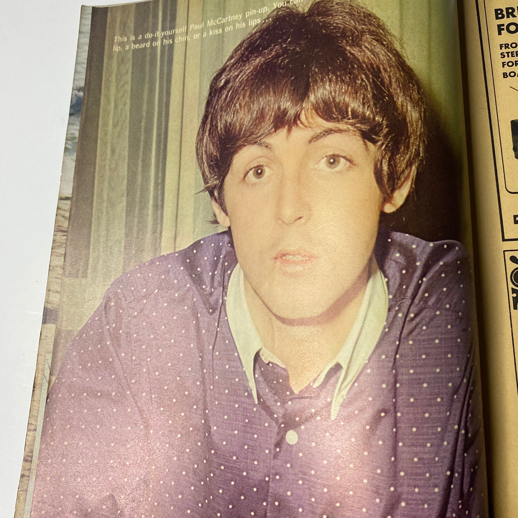 Pin-up feature of Paul McCartney from Teen Set Magazine July 1967 showcasing the Beatles member.