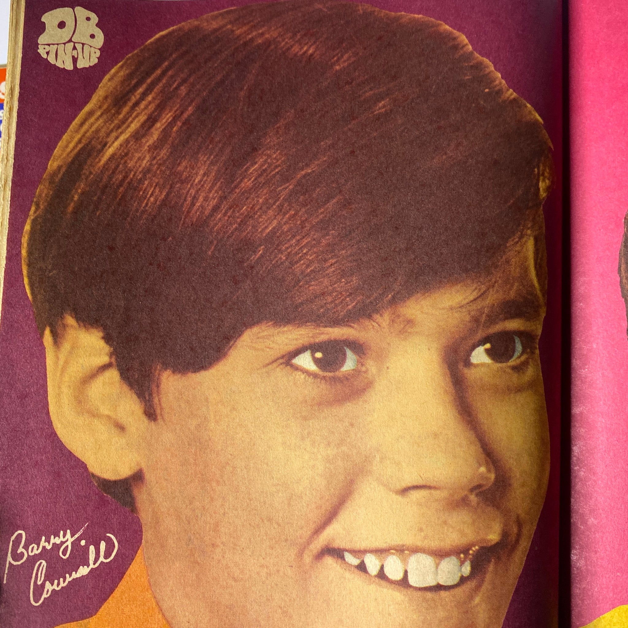 Close-up of a young boy's face from Teen Date Book Magazine March 1968 Davy Jones, The Monkees with pin-up.