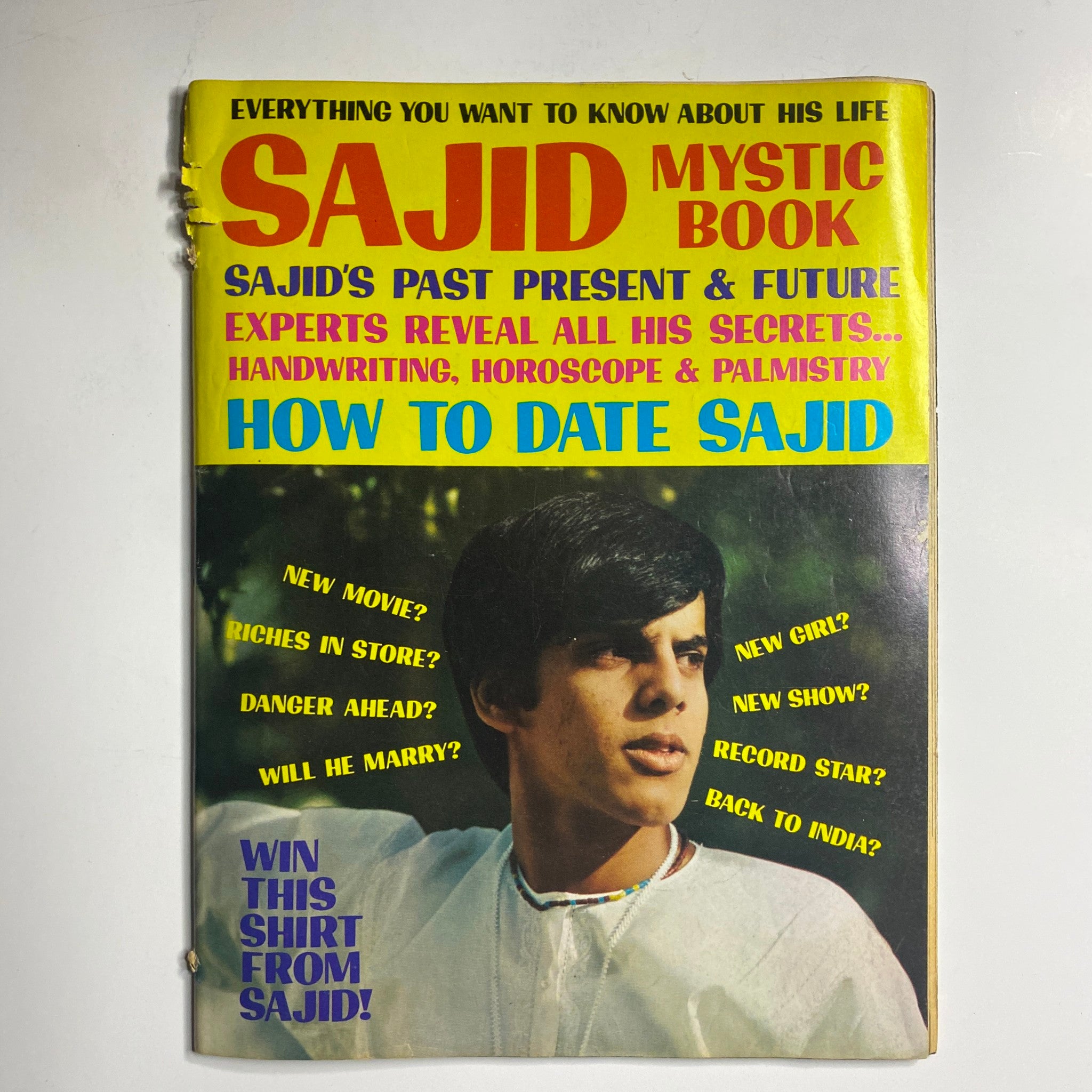 Cover of Sajid Mystic Book section from Teen Date Book Magazine May 1968 Vol 6 No. 10, detailing Sajid Khan's life secrets and horoscopes.