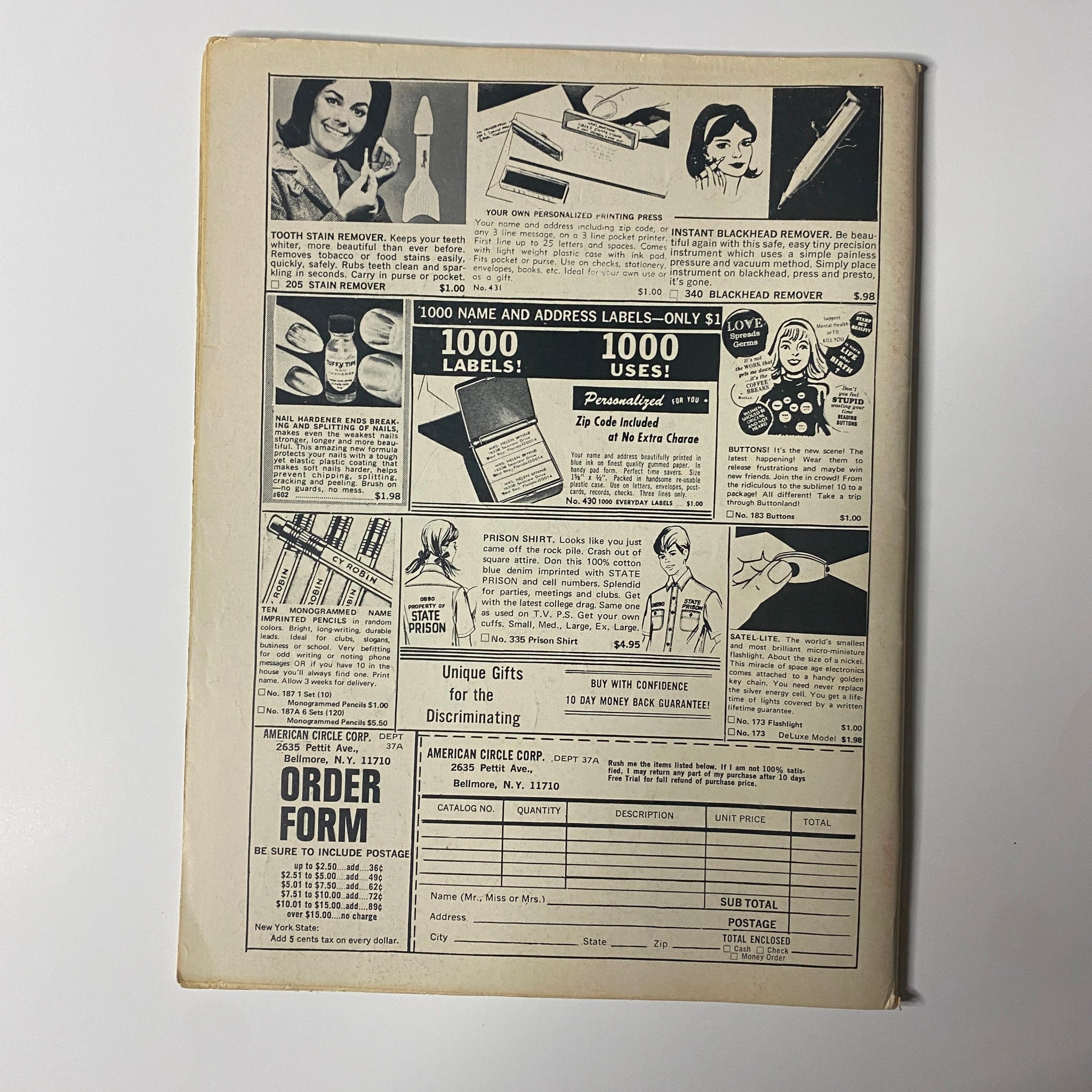 Inside back cover of Datebook Magazine January 1970 Vol 7 No 6 with advertisements for various products and a subscription form, reflecting the marketing style of the era.