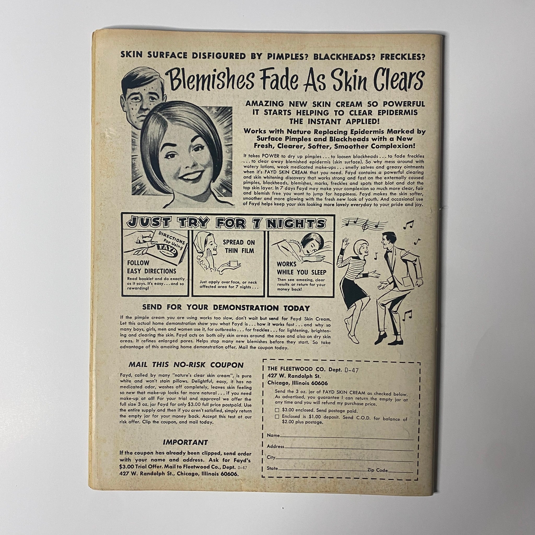 Back cover of Datebook Magazine July 1969 Vol 7 No. 3 featuring an advertisement for a skin cream promoting clear skin, showcasing vintage advertising style from the 1960s.
