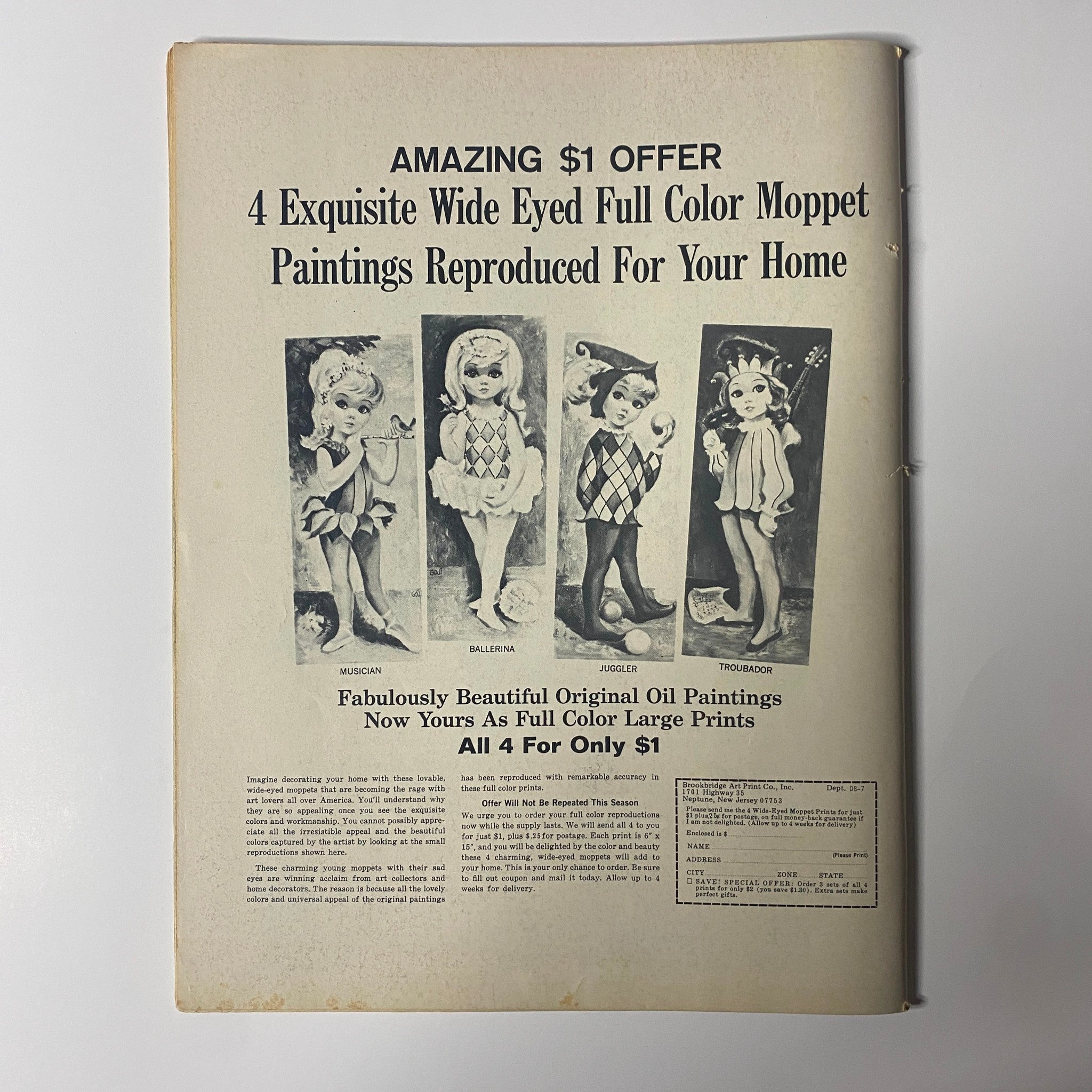 Cover page of Datebook Magazine, July 1970, Vol. 7 No. 9 featuring Davy Jones, showcasing an advertisement for color moppet paintings, related to pop culture memorabilia.