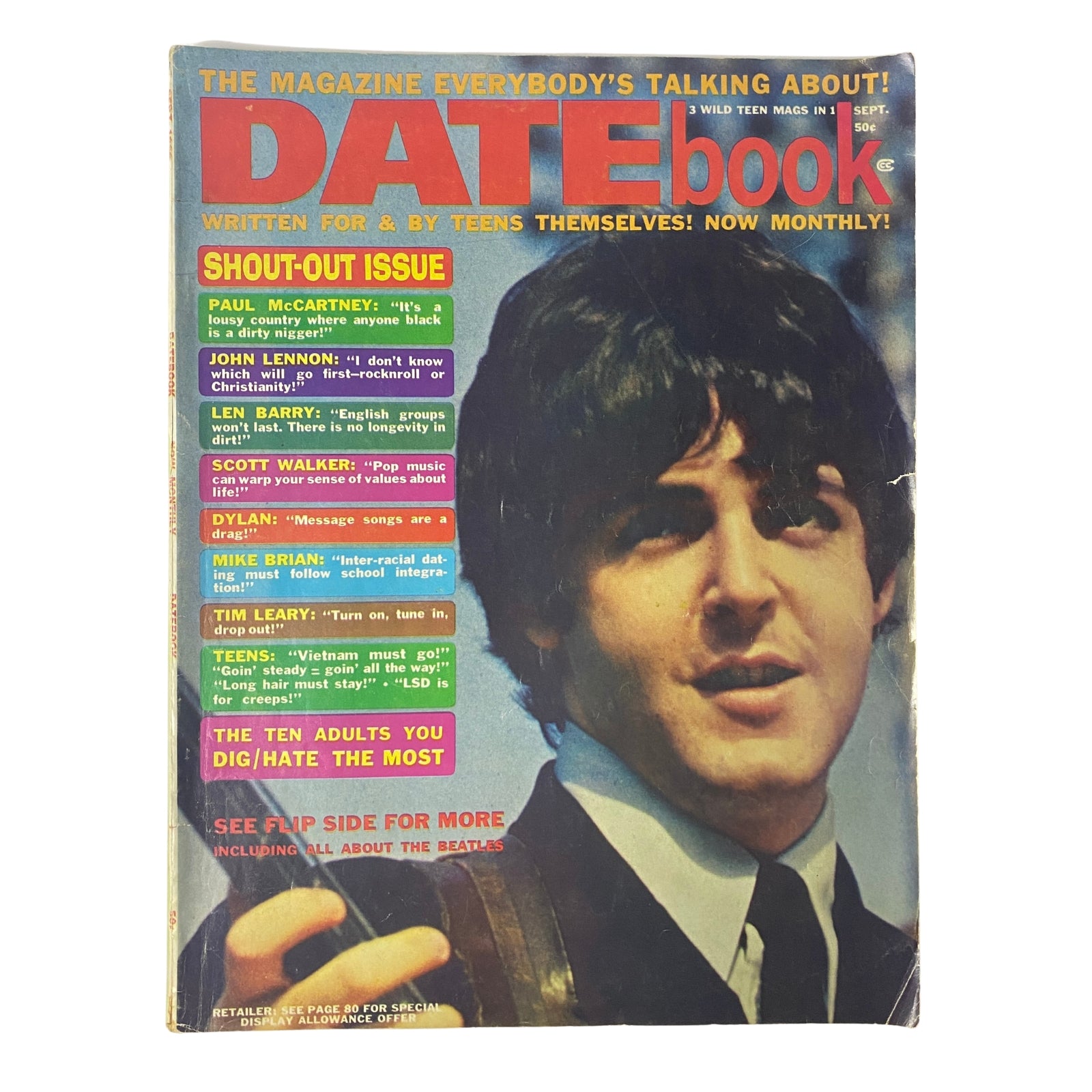 Cover of Datebook Magazine September 1966 Vol 5 No. 8 featuring Paul McCartney, highlighting Beatles news and cultural commentary.