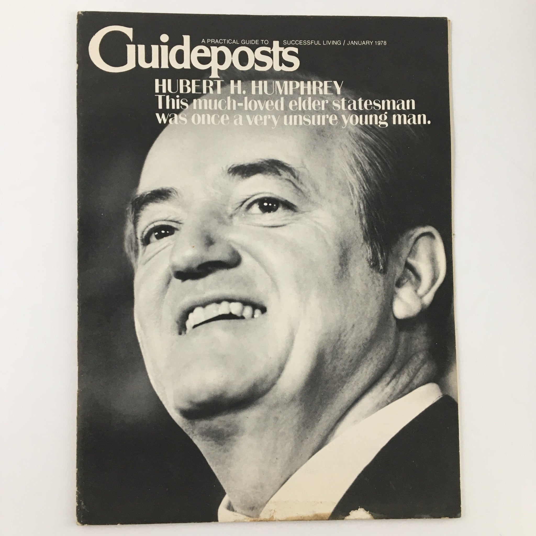 Cover image of Guideposts Magazine January 1978 featuring Hubert H. Humphrey, accompanied by the tagline 'This much-loved elder statesman was once a very unsure young man.' This vintage magazine captures a pivotal moment in American history.