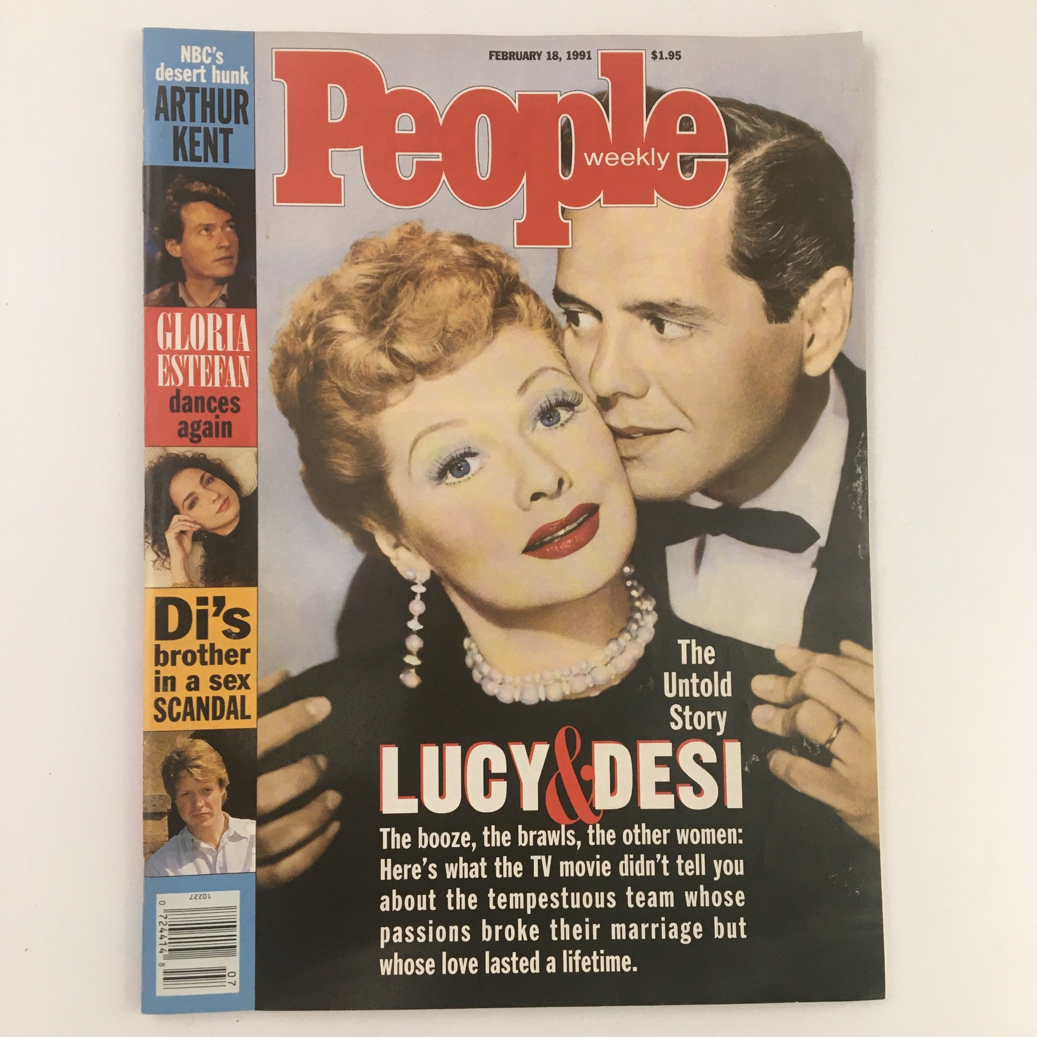 Cover of People Weekly Magazine dated February 18, 1991, featuring the title 'The Untold Story Lucy & Desi'. The magazine highlights iconic images of Lucy and Desi, showcasing their legendary relationship and the history of their television careers.