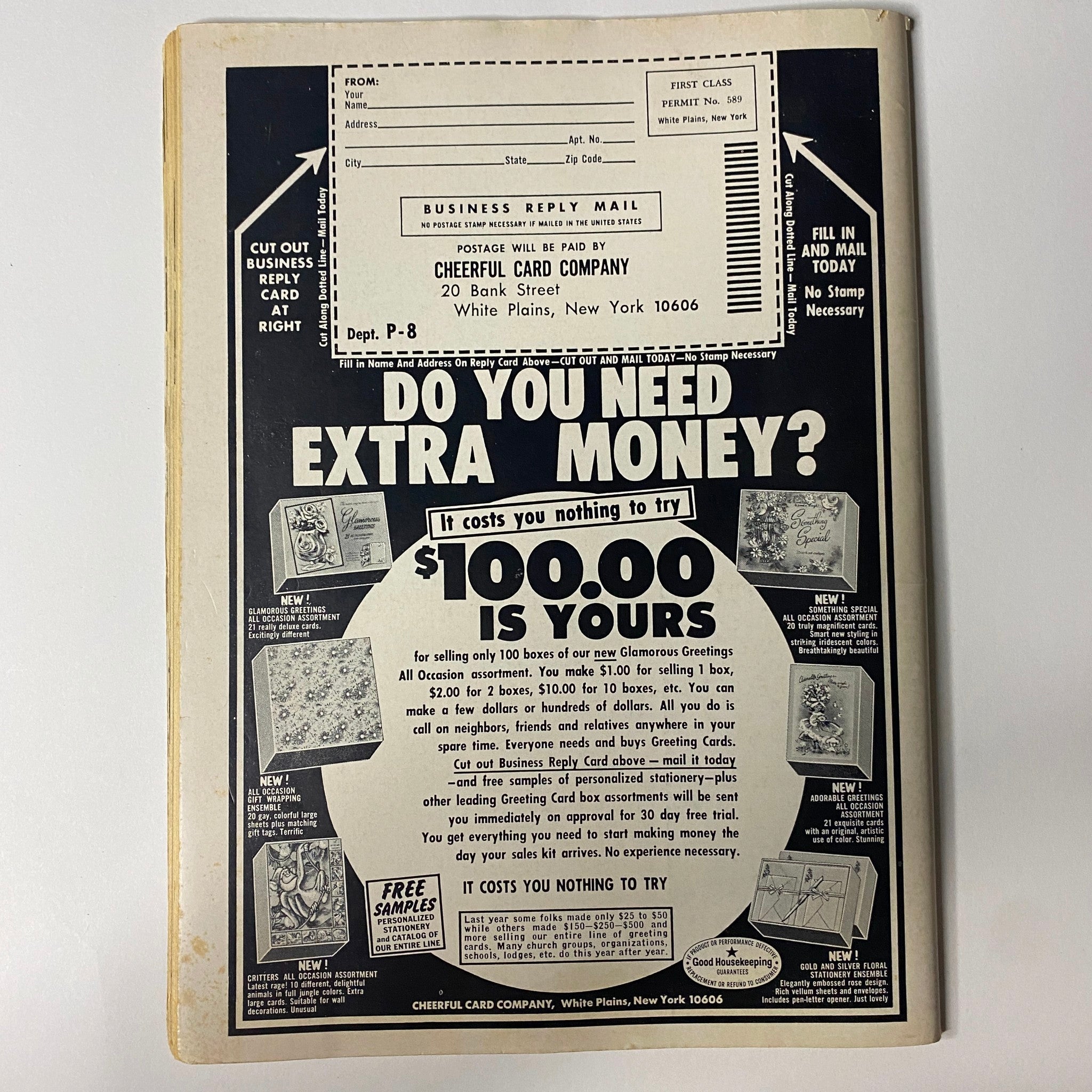 Back cover of Teen World Magazine April 1967 Vol 10 No. 5 displaying an advertisement with the title 'Do You Need Extra Money?' for a business opportunity.
