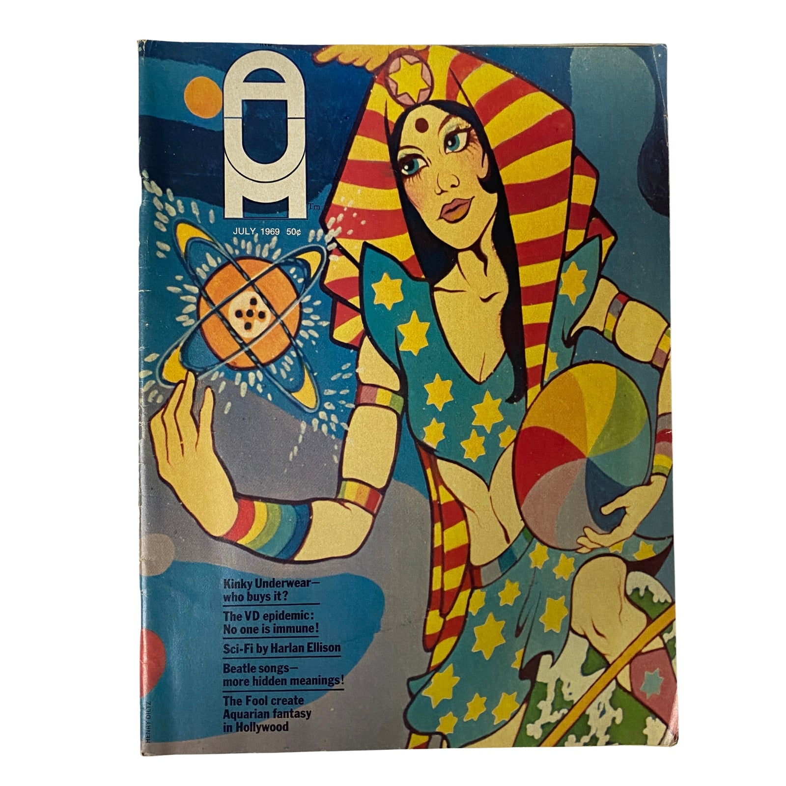 Cover of America's Underthirty Magazine July 1969 Vol 5 No. 6 'A Mighty Puzzler', featuring colorful psychedelic artwork and themes related to youth culture, music, and social commentary.
