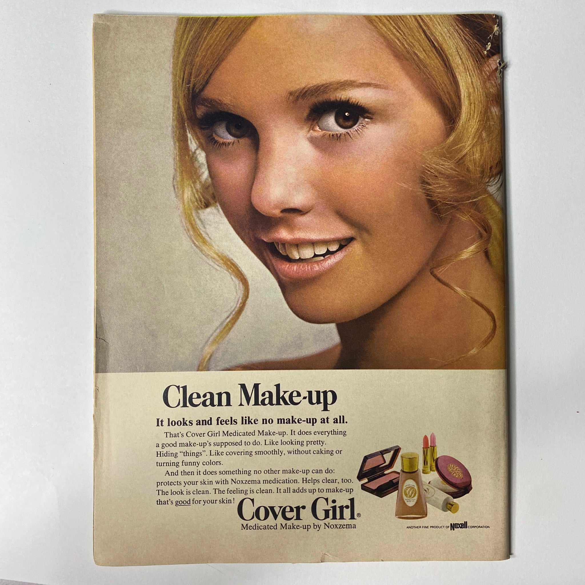 Back cover of TeenSet Magazine February 1969 Vol 5 No. 2 featuring a model promoting Clean Make-up by Nozema, emphasizing beauty trends alongside the magazine's primary focus on youth culture and music.