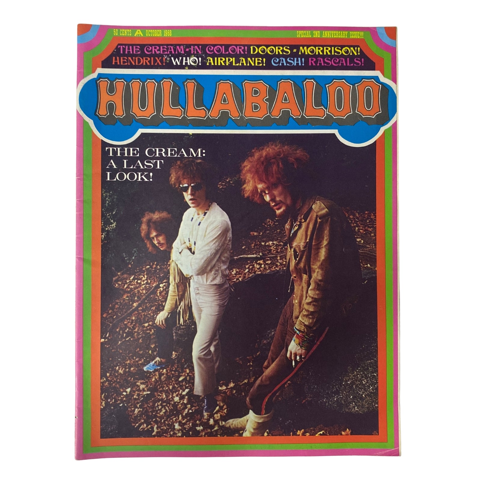 Hullabaloo Magazine October 1968 Volume 3, Number 8 featuring The Cream on the cover with a vibrant psychedelic design and iconic colors.