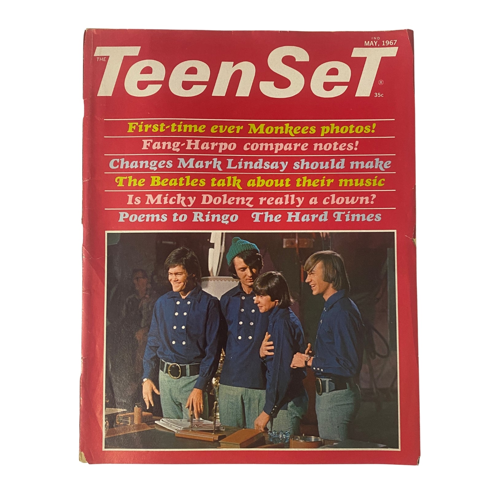TeenSet Magazine May 1967 Vol 3 No. 5 cover featuring The Monkees, with headlines addressing the latest trends and articles in teen pop culture.