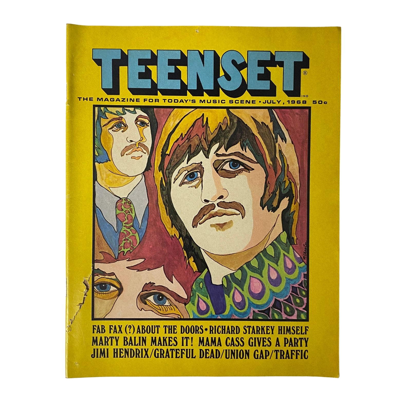 TeenSet Magazine July 1968 featuring colorful artwork on the cover with portraits of iconic musicians including Marty Balin and Jimi Hendrix.