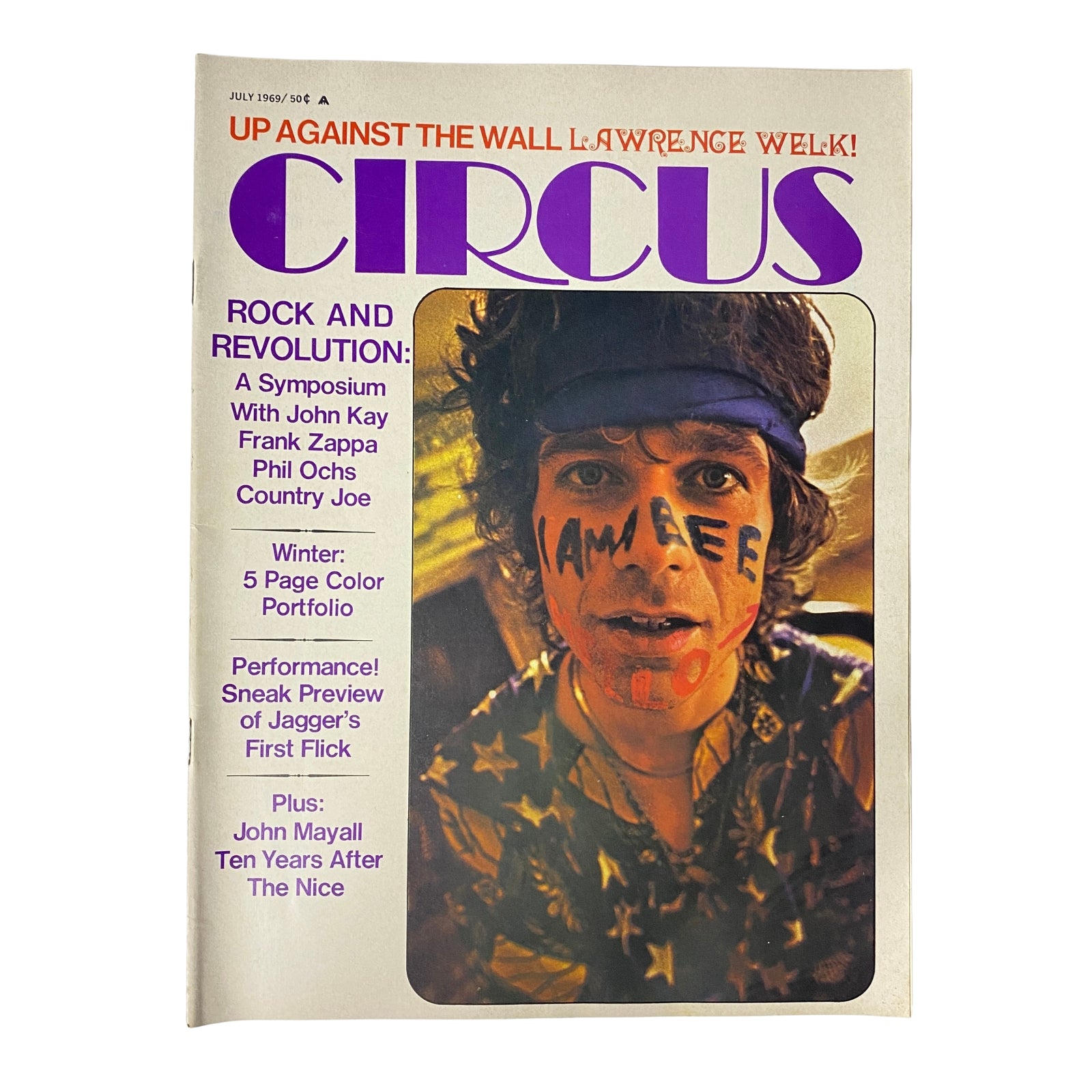 Cover of Circus Magazine, July 1969, Vol 4 No. 9 featuring themed articles on Foghat, John Kay, Phil Ochs, and commentary on the music scene, displayed with vibrant graphics and notable headlines.