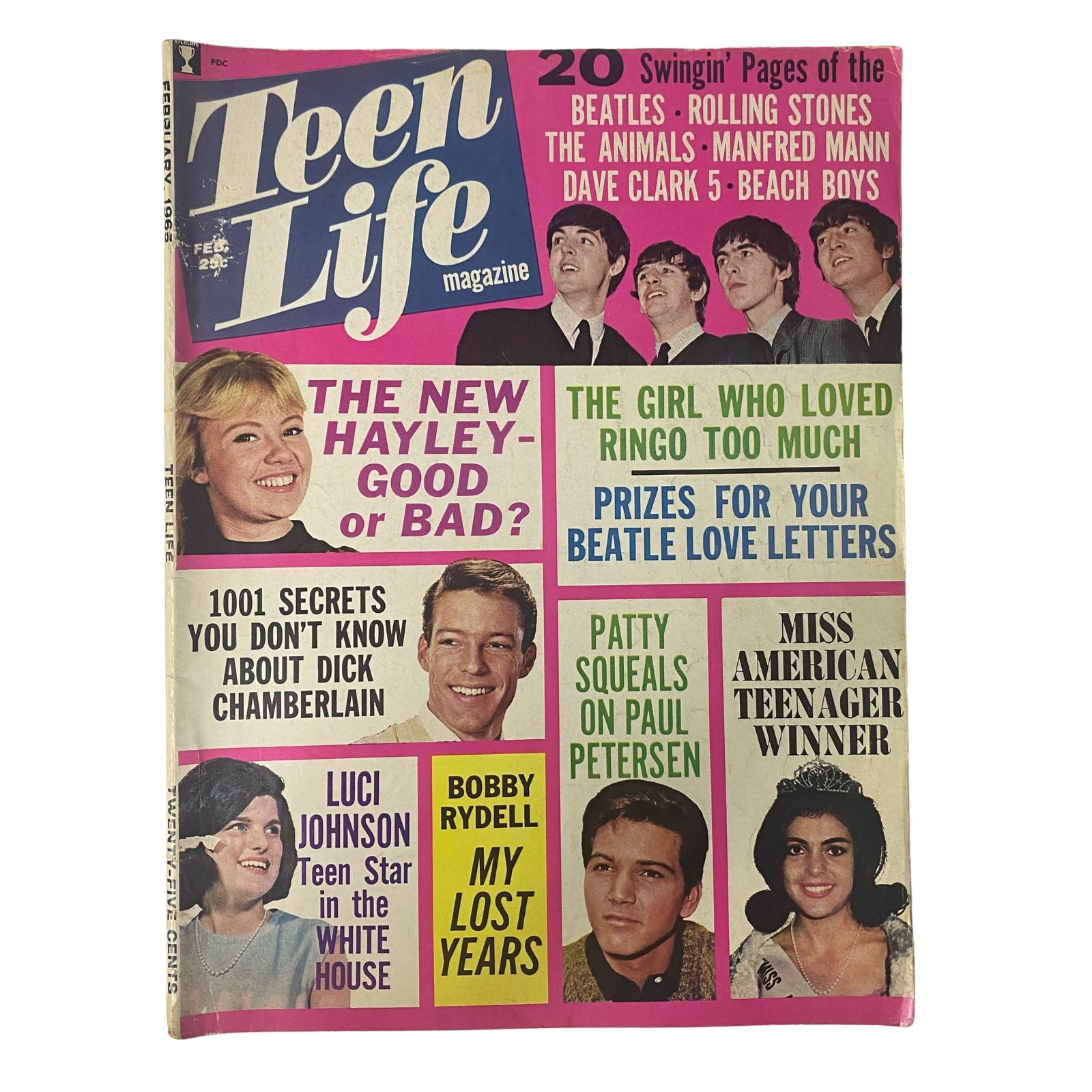 Teen Life Magazine February 1965 Vol 4 No. 1 featuring The Beatles on the cover, showcasing features about popular teen idols, movie stars, and music groups from the 1960s.