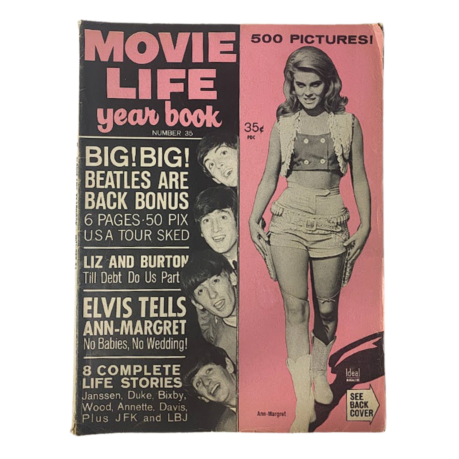 Cover of Movie Life Yearbook No. 35 featuring Ann-Margret, promoting content including The Beatles, Liz and Richard Burton, and Elvis Presley. The issue is in good condition and showcases a vibrant design.
