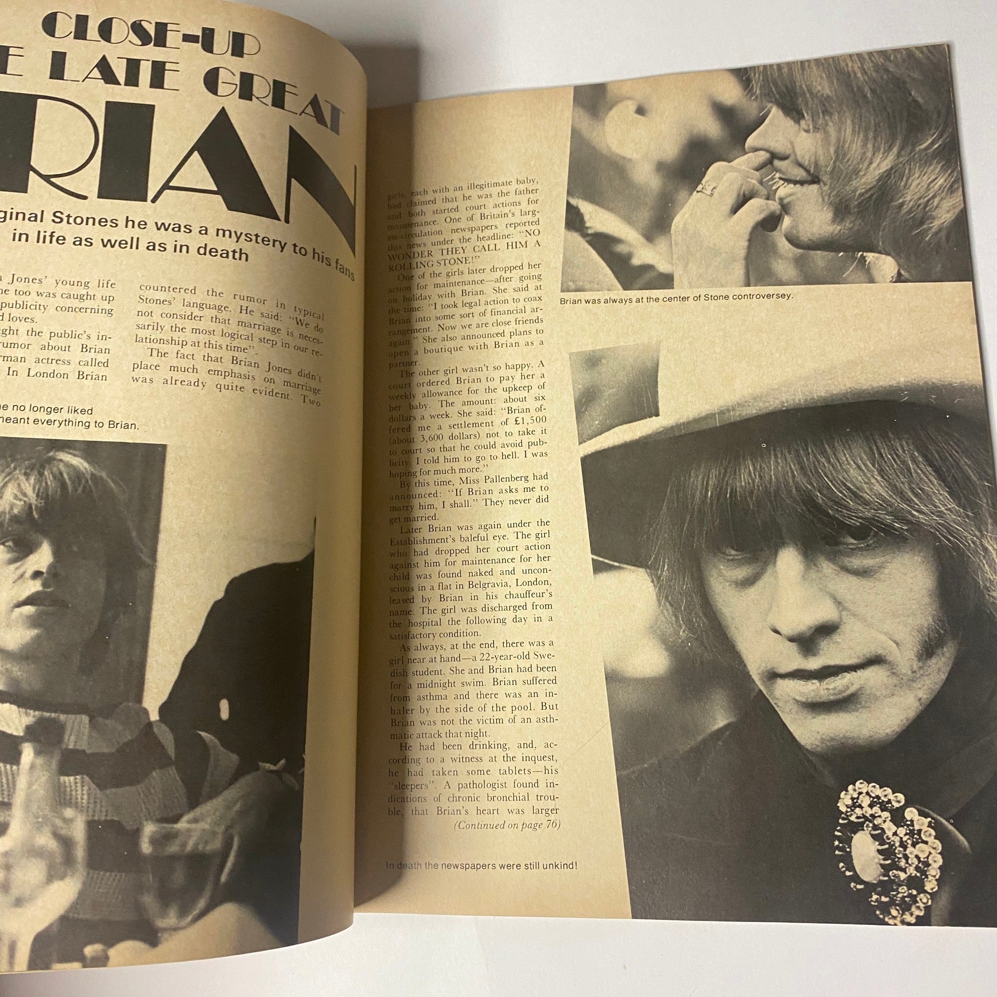 Vintage image from Super Stars Magazine Vol 1 No 2 featuring a close-up of Brian Jones, highlighting his enigmatic presence in The Rolling Stones.
