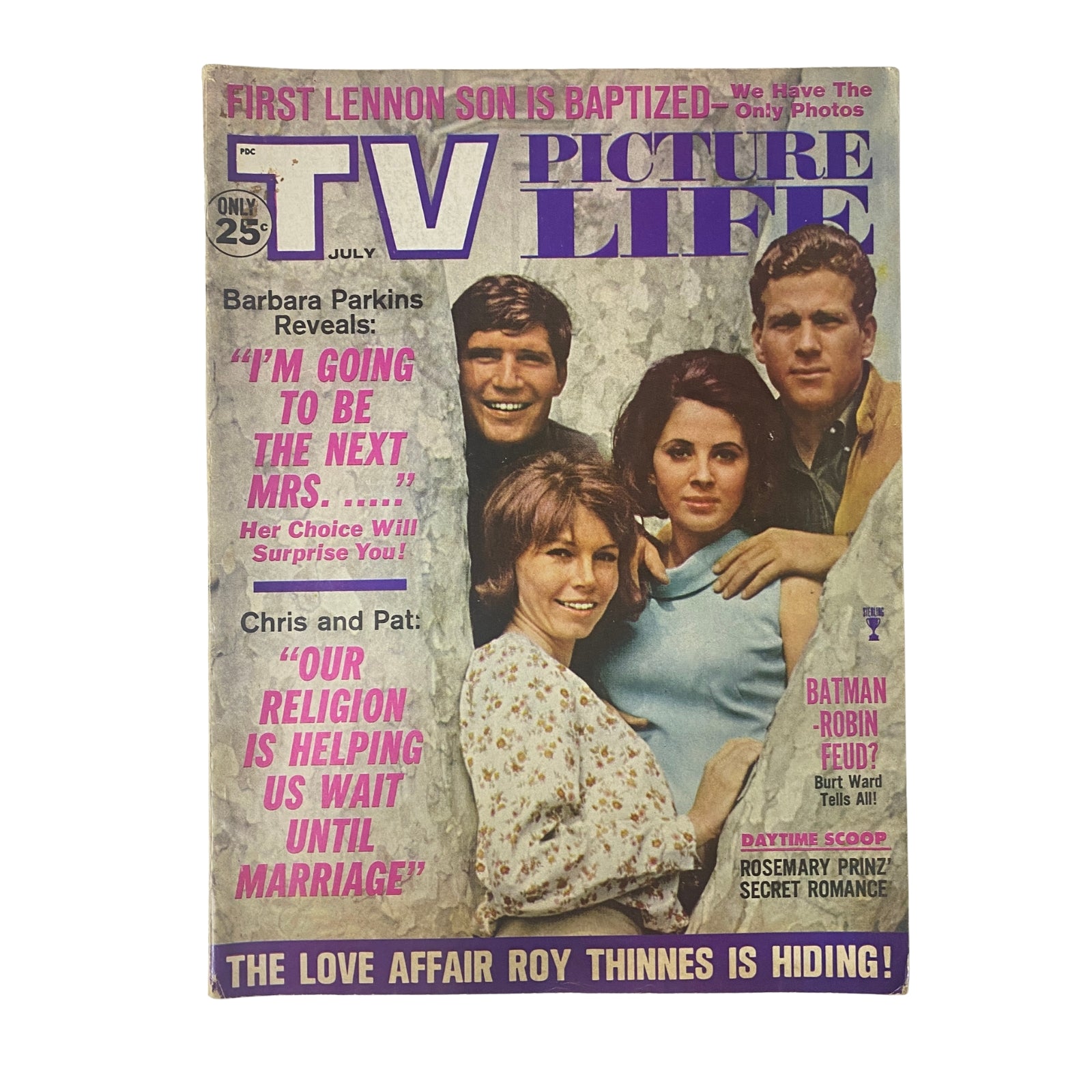 Cover of TV Picture Life Magazine, July 1966, Vol 11 No. 7 featuring Barbara Parkins with the headline 'I'm Going to Be the Next Mrs...' and mentioning Chris and Pat's exclusive story on their waiting until marriage, along with highlights of featured stories including 'Batman-Robin Feud' and 'The Love Affair Roy Thinnes is Hiding'.
