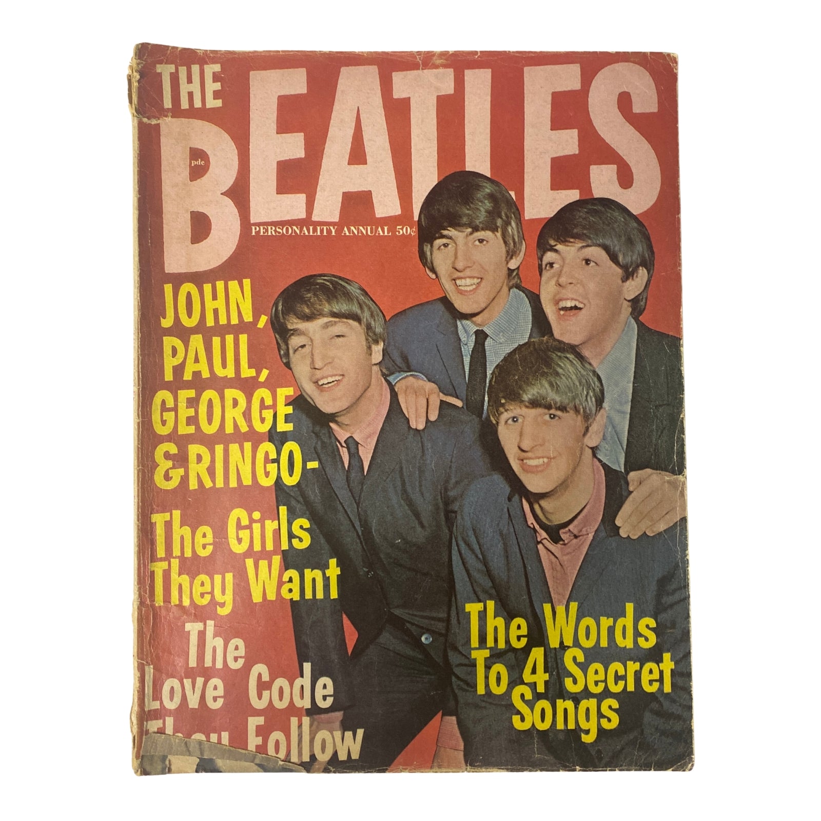 Personality Annual Vol 1 No. 1 The Beatles Cover, featuring a vintage magazine cover with the iconic band members John, Paul, George, and Ringo, showcasing highlights like 'The Girls They Want' and 'The Words To 4 Secret Songs'.