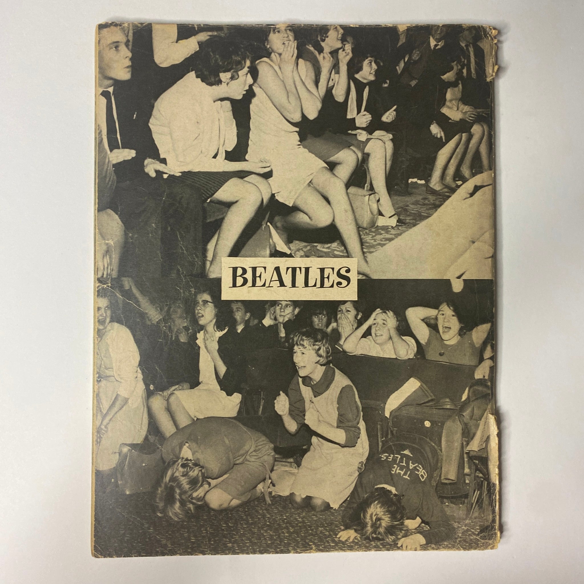 Back cover of Personality Annual Vol 1 No. 1 featuring images of fans reacting to The Beatles during performances, emphasizing the excitement and cultural impact of the band.