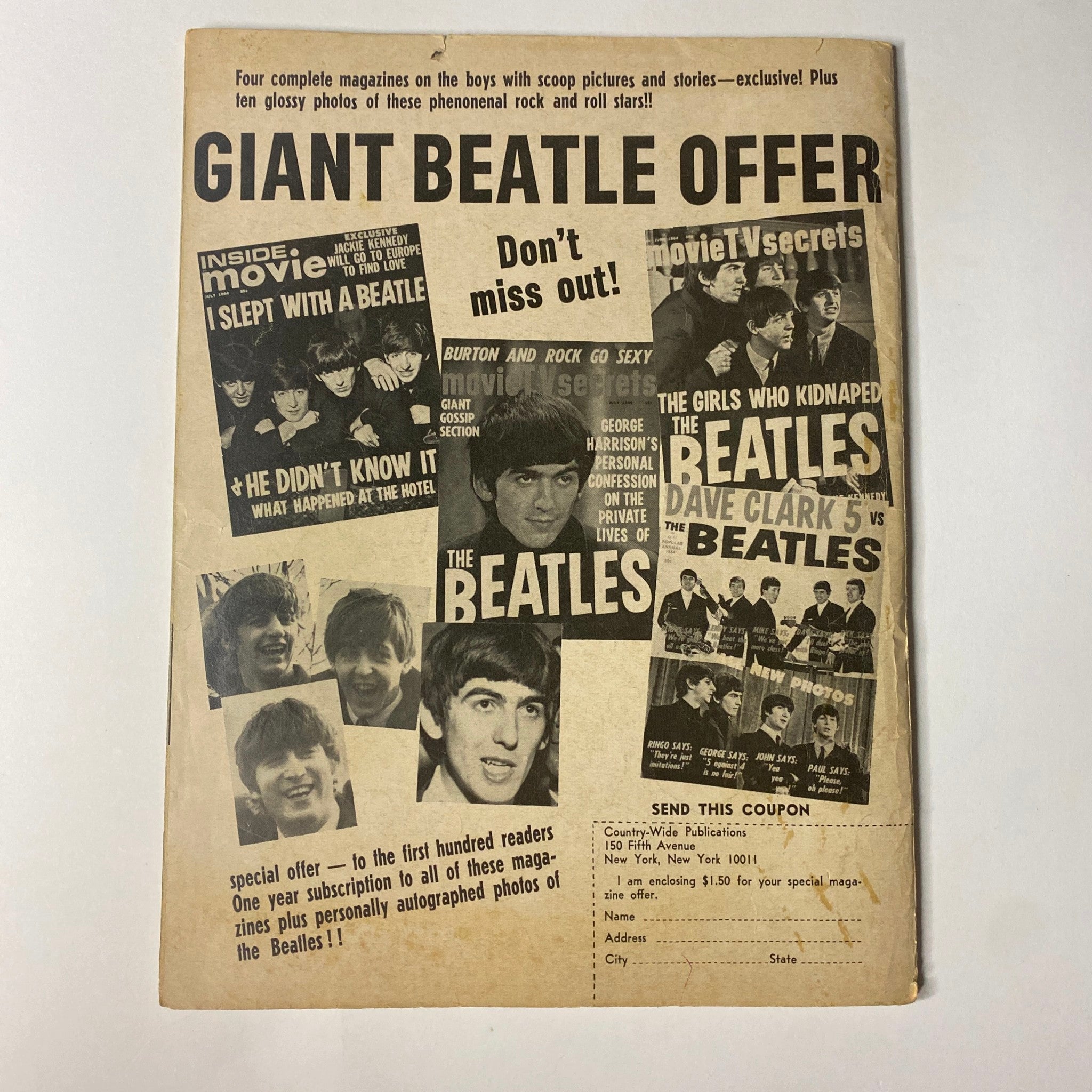 Modern Annual Magazine 1964 Vol 1 No. 1 The Beatles Cover No Label GD Interior highlighting a giant Beatles offer with promotional images and details.