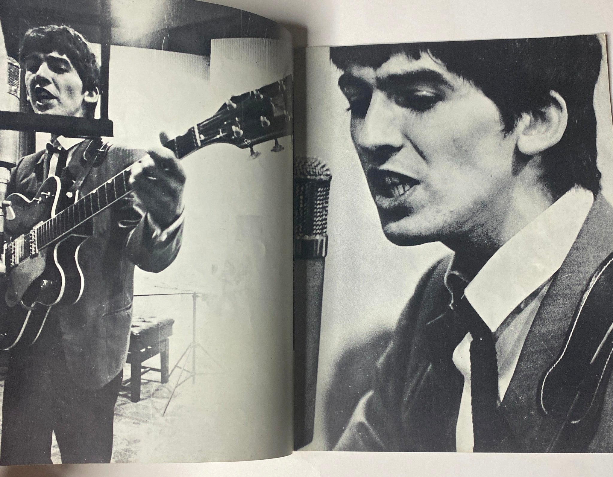 1964 The Beatles by Norman Parkinson Pictures for Framing No Label, featuring George Harrison playing guitar and singing in a candid black-and-white photograph, capturing the essence of Beatlemania.