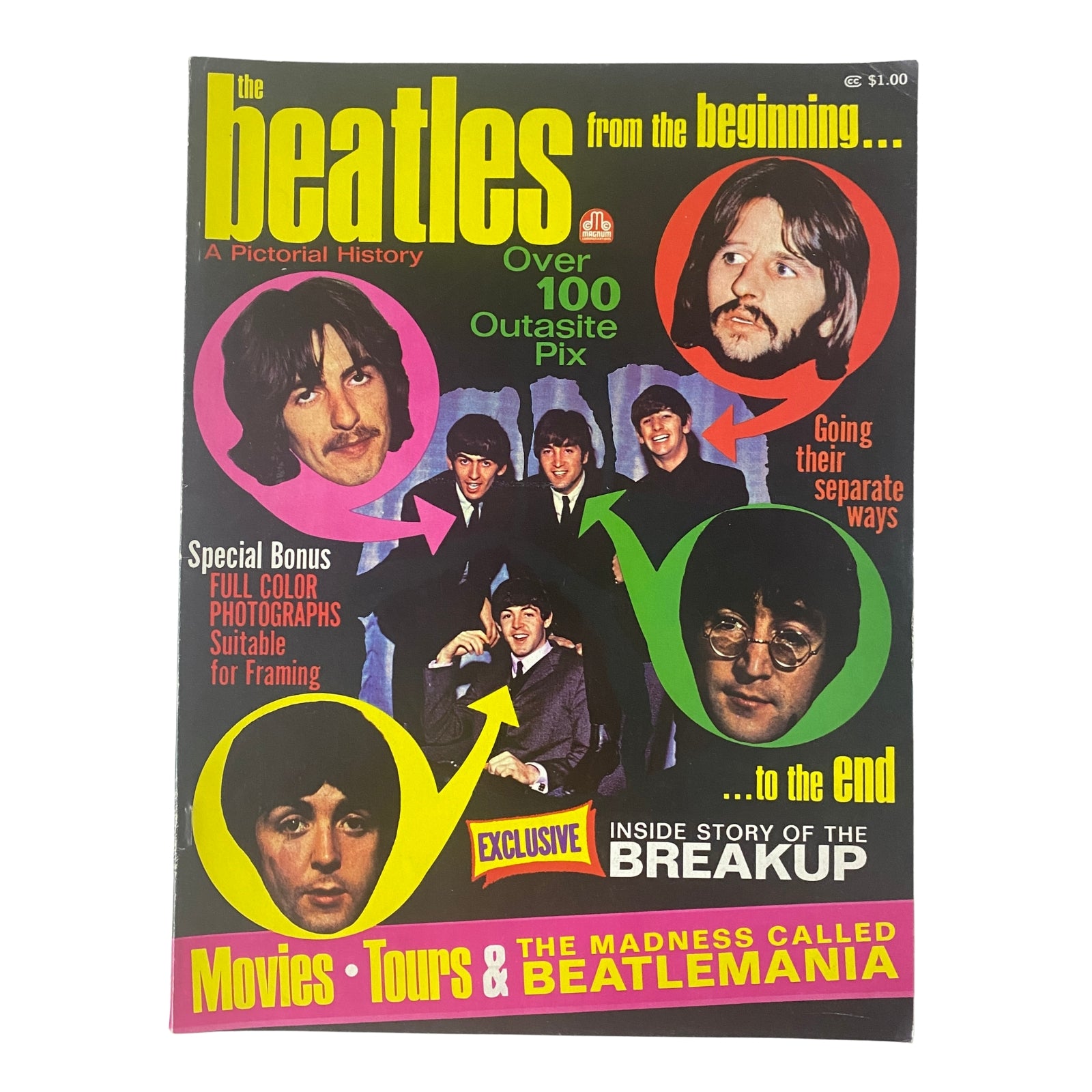 Cover of Royal/Magnum Magazine #1 The Beatles A Pictorial History From The Beginning featuring iconic images of The Beatles and highlights of their journey.