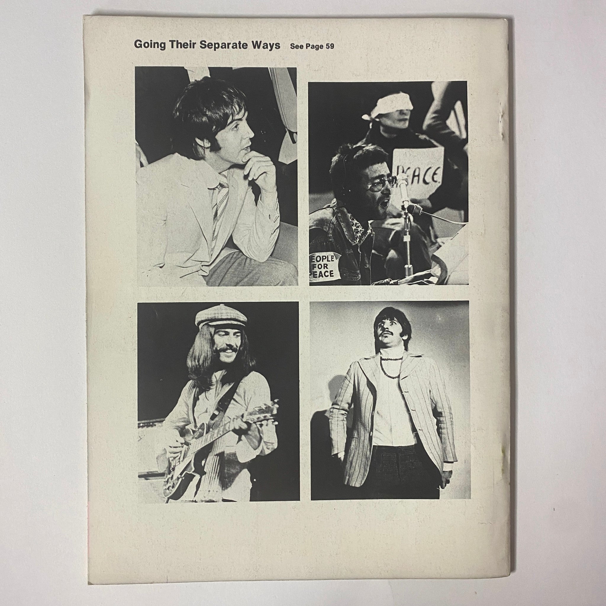 Cover image from Royal/Magnum Magazine #1 The Beatles A Pictorial History From The Beginning showing members of The Beatles in candid moments, reflecting on their separate paths post-Beatles.
