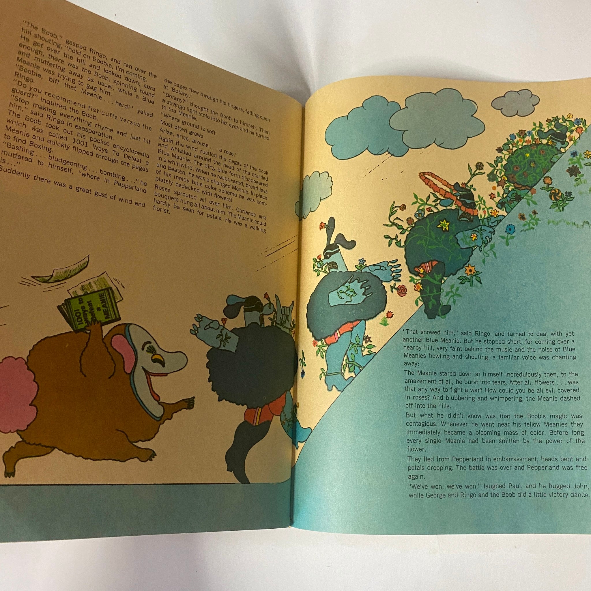 Another vibrant interior page from the 1968 The Official Beatles Yellow Submarine Magazine, depicting a comedic scene with animated animals in a playful environment.