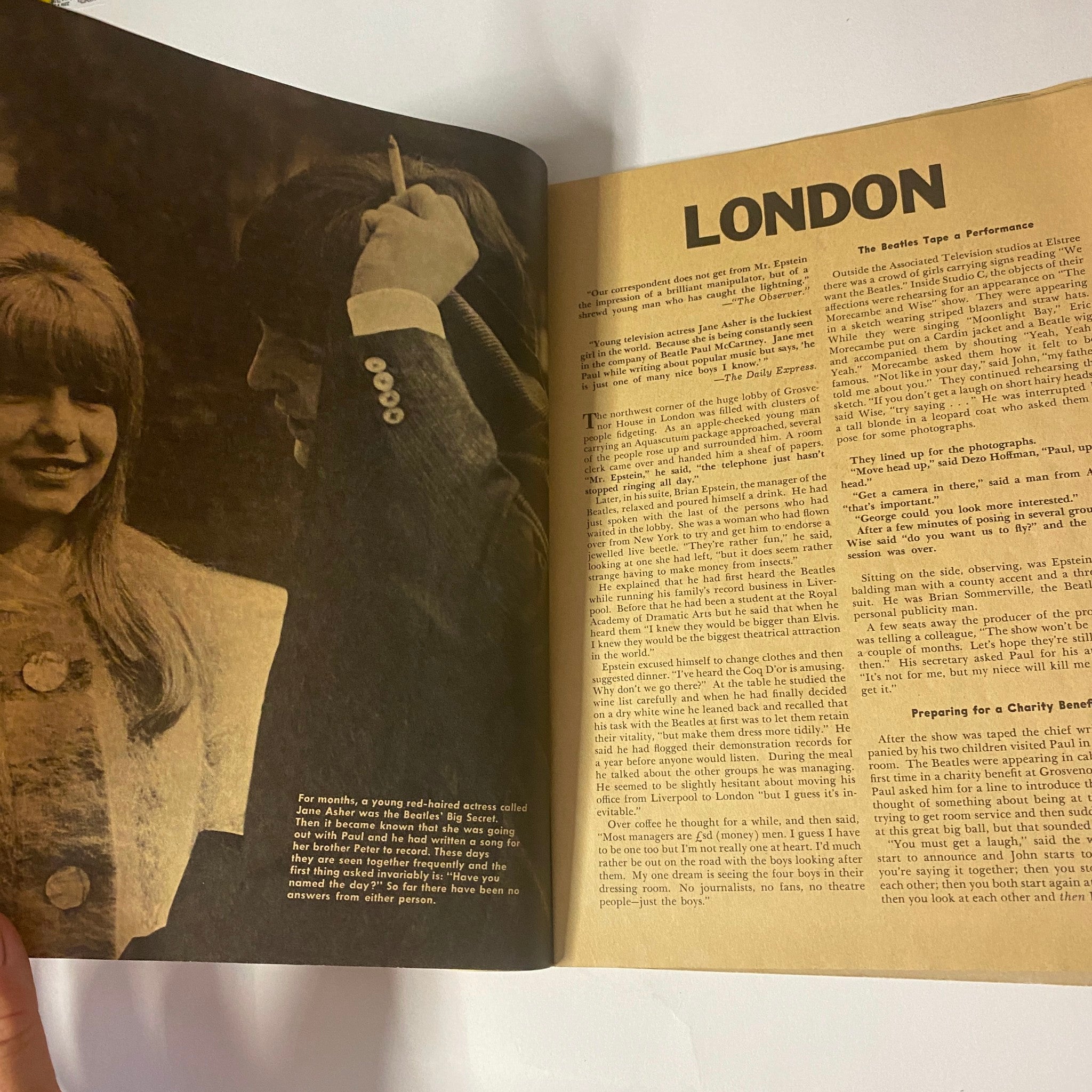 Interior page from '1964 The Real True Beatles Number One' by Michael Braun, featuring an article about The Beatles in London, discussing their impact on music and culture.