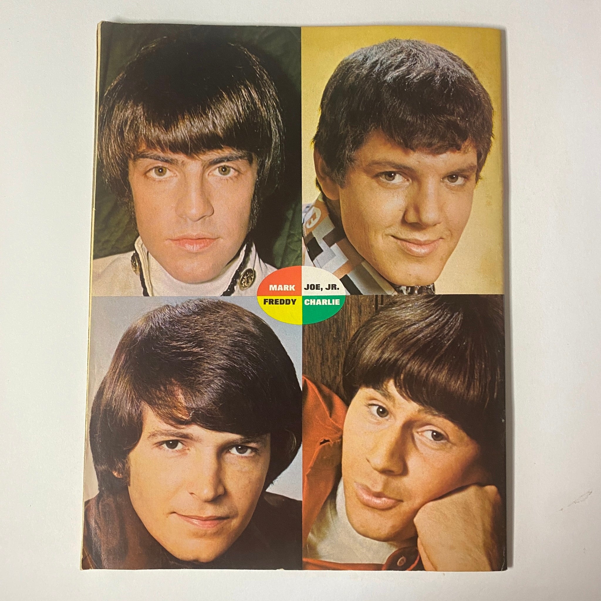 Collage of four artists from the October 1967 issue of 16 Magazine, including a focus on Mark, Joe, Freddy, and Charlie, representing popular 1960s icons.