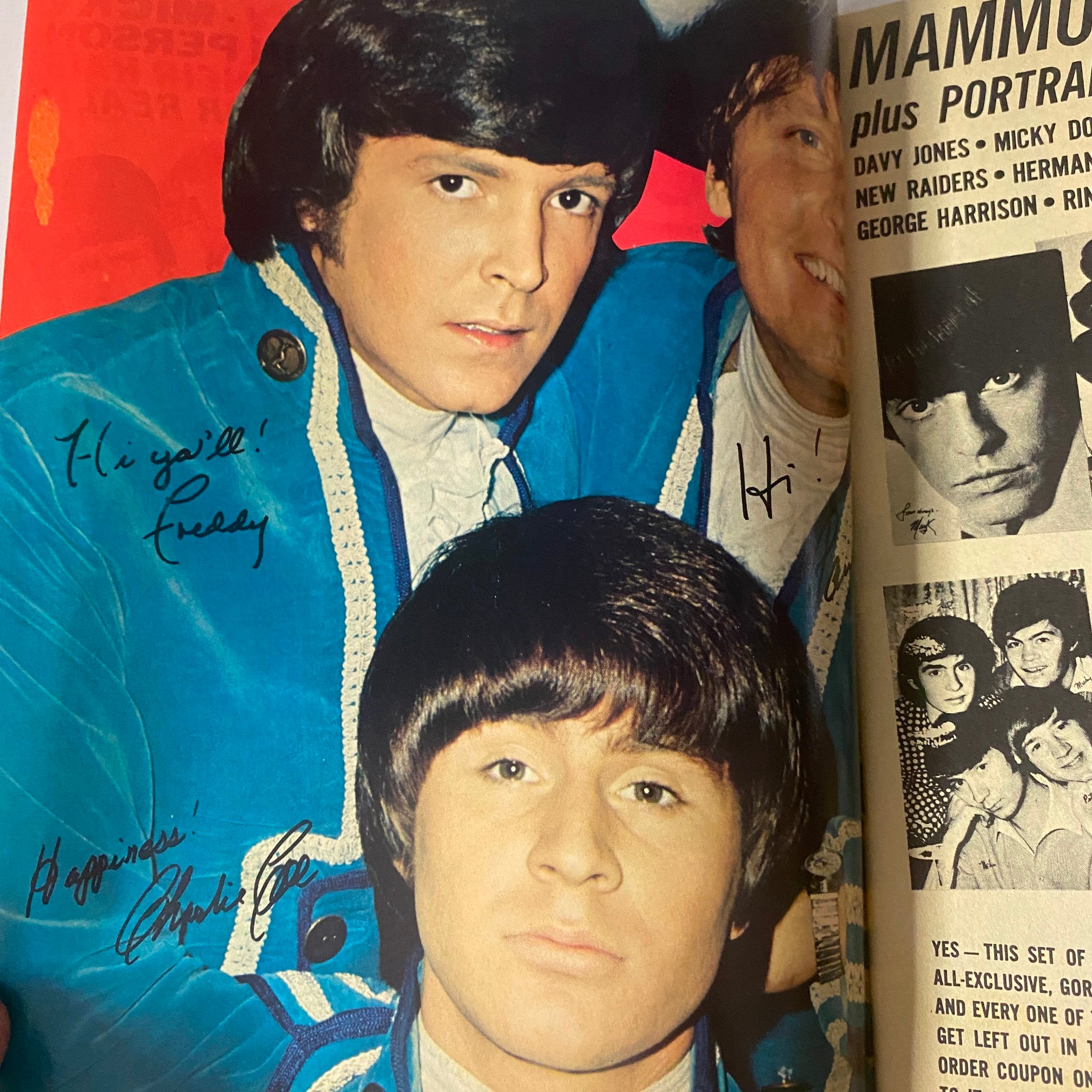 16 Magazine December 1967 featuring Paul, Mark, and The Raiders, signed by members, showcasing vibrant costumes and expressions.
