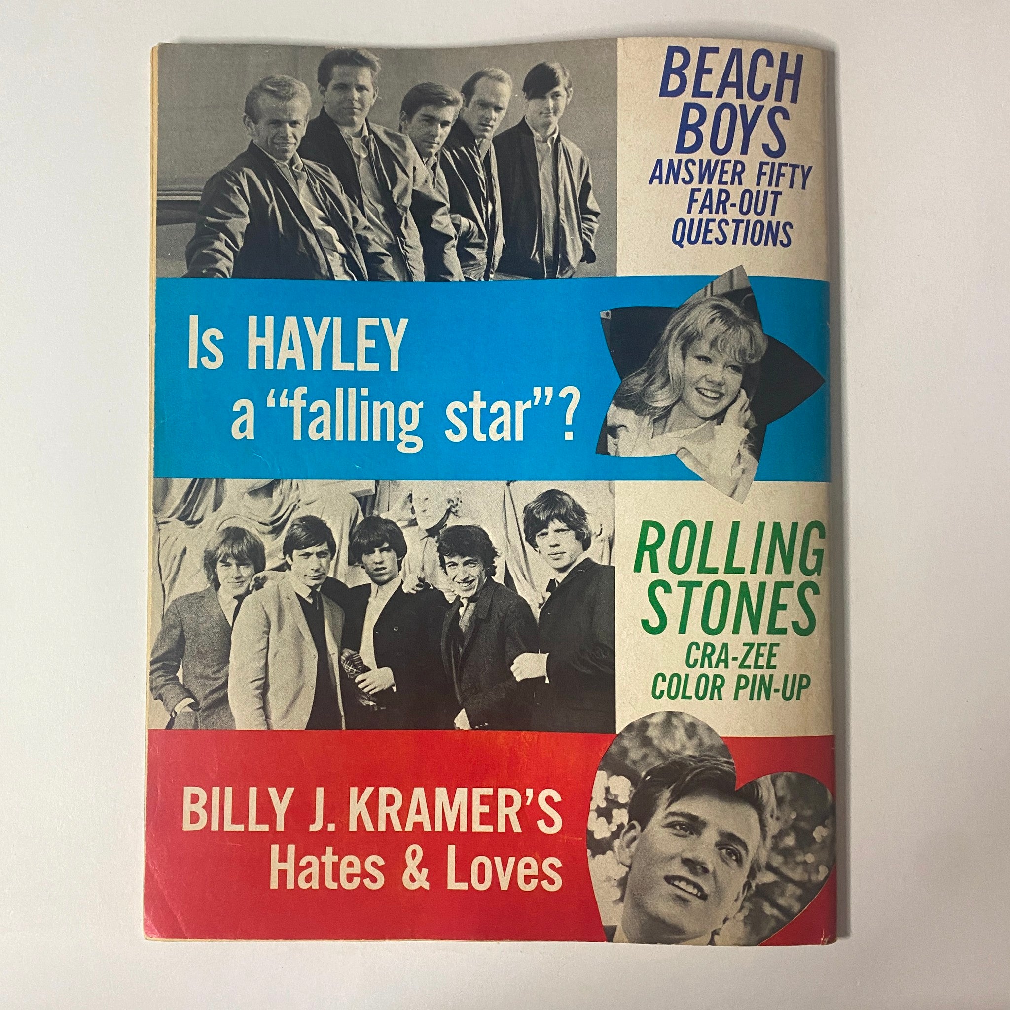 Cover of 16 Magazine October 1964 Vol 6 No. 5, featuring Beach Boys and Rolling Stones among others, highlighting a colorful design with engaging questions and pin-up content.