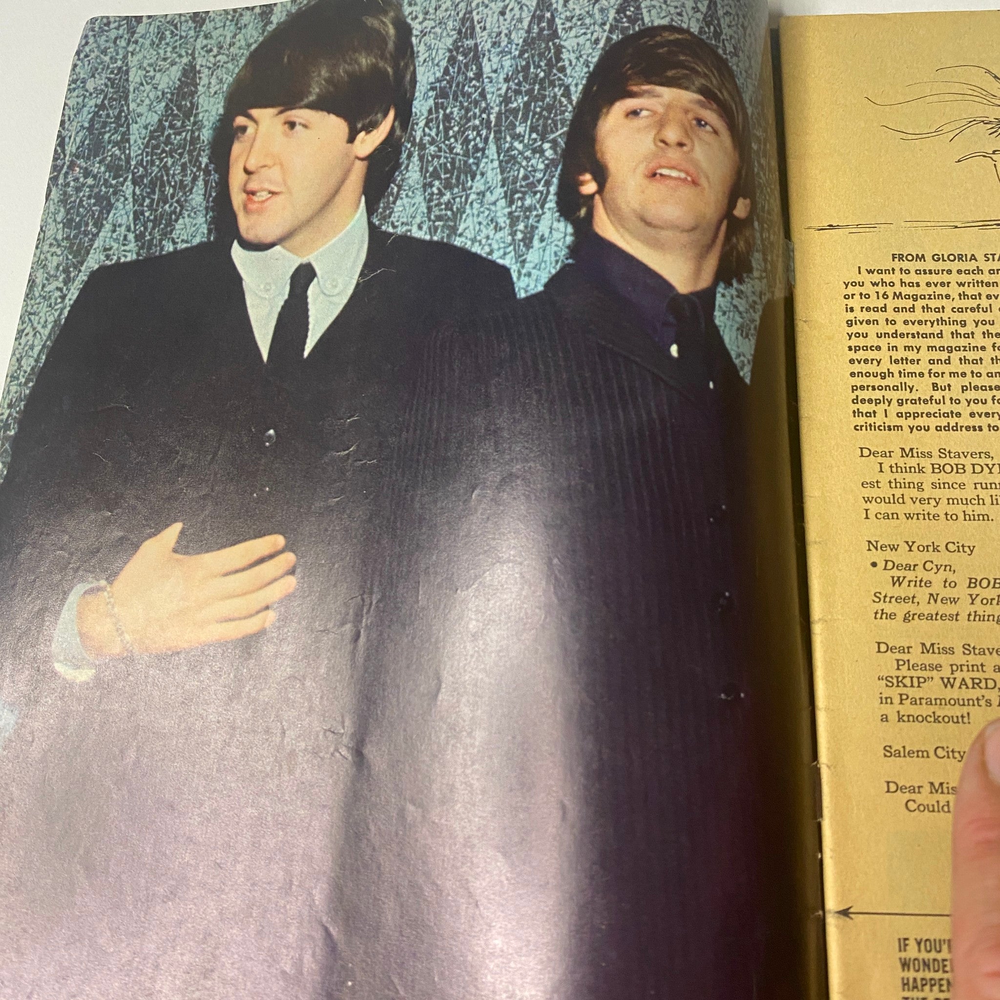 Image of Paul McCartney and Ringo Starr from 16 Magazine October 1965, capturing the essence of Beatlemania and featuring iconic hairstyles.
