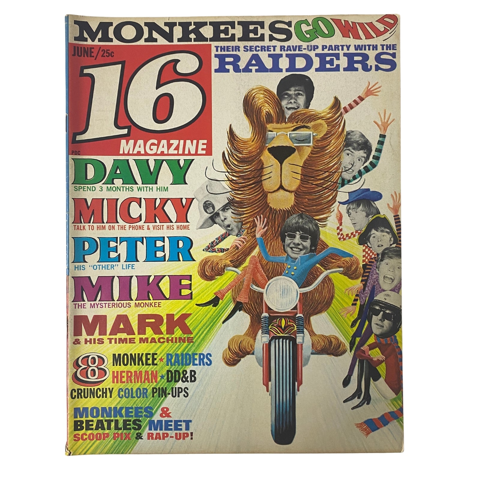16 Magazine June 1967 Vol 9 No. 1 cover featuring The Monkees and Davy Jones with colorful graphics and vibrant design.