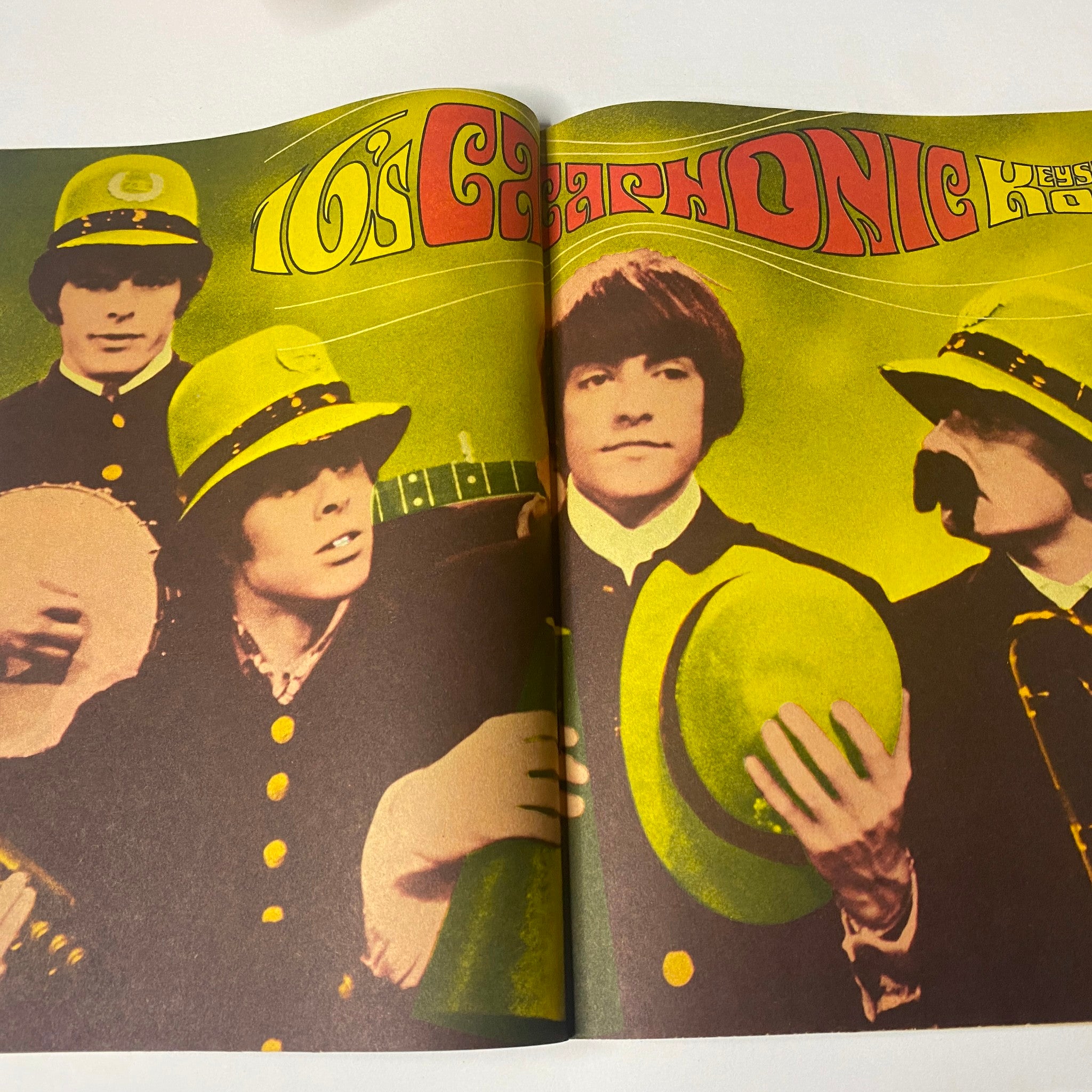 The Monkees in 1967 style complete with hats in 16 Magazine July 1967 Vol 9 No. 2, reflecting the playful spirit of the band during this iconic decade.
