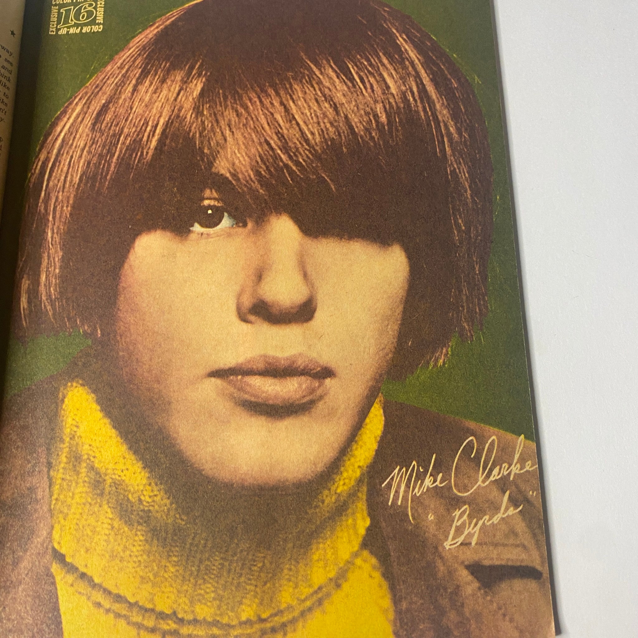 16 Magazine July 1966 Vol 8 No. 2 featuring Mike Clarke from The Byrds, capturing the essence of 1960s teen idol culture.