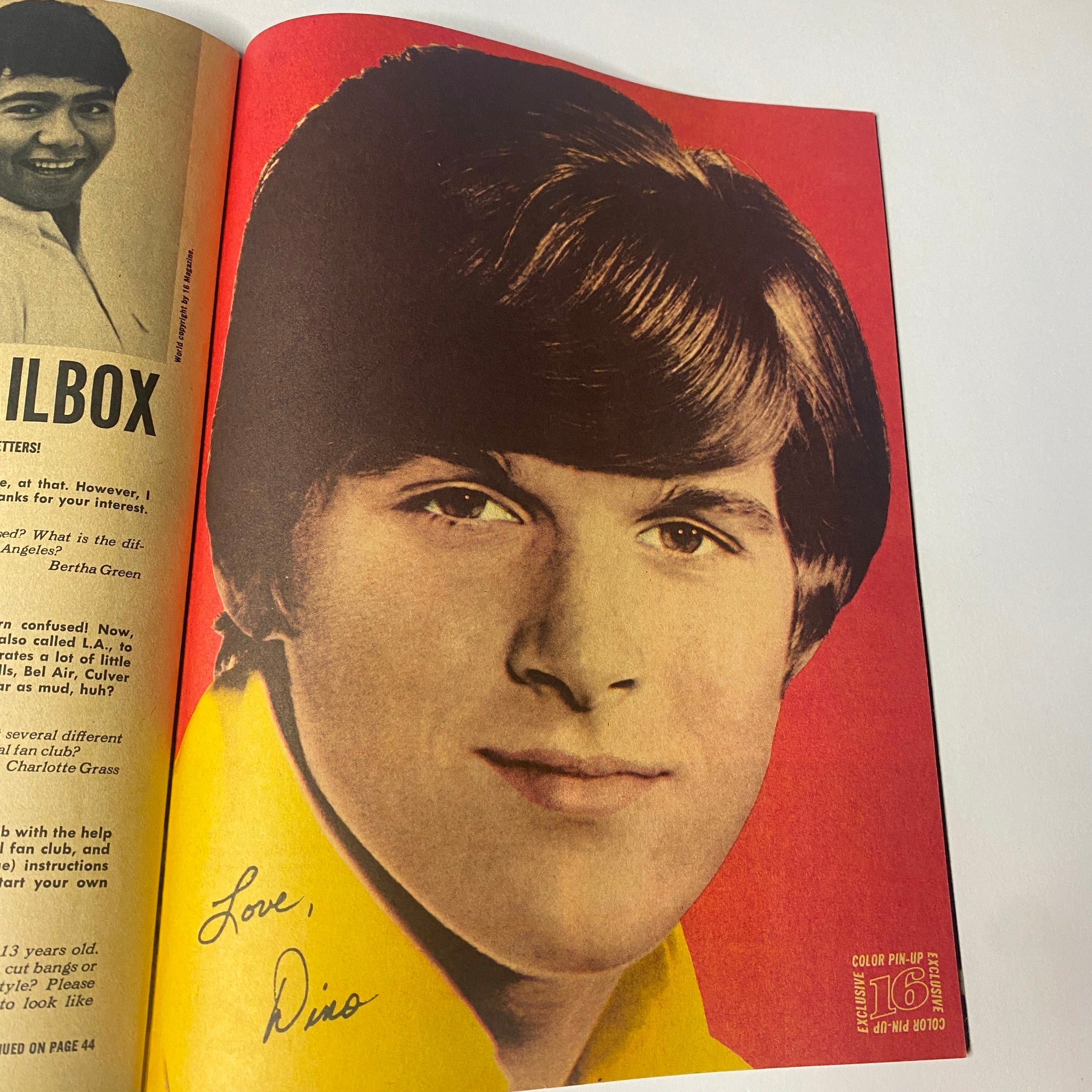 16 Magazine July 1966 Vol 8 No. 2 with a colorful pin-up of Dino, representing the vibrant youth culture of the 1960s.