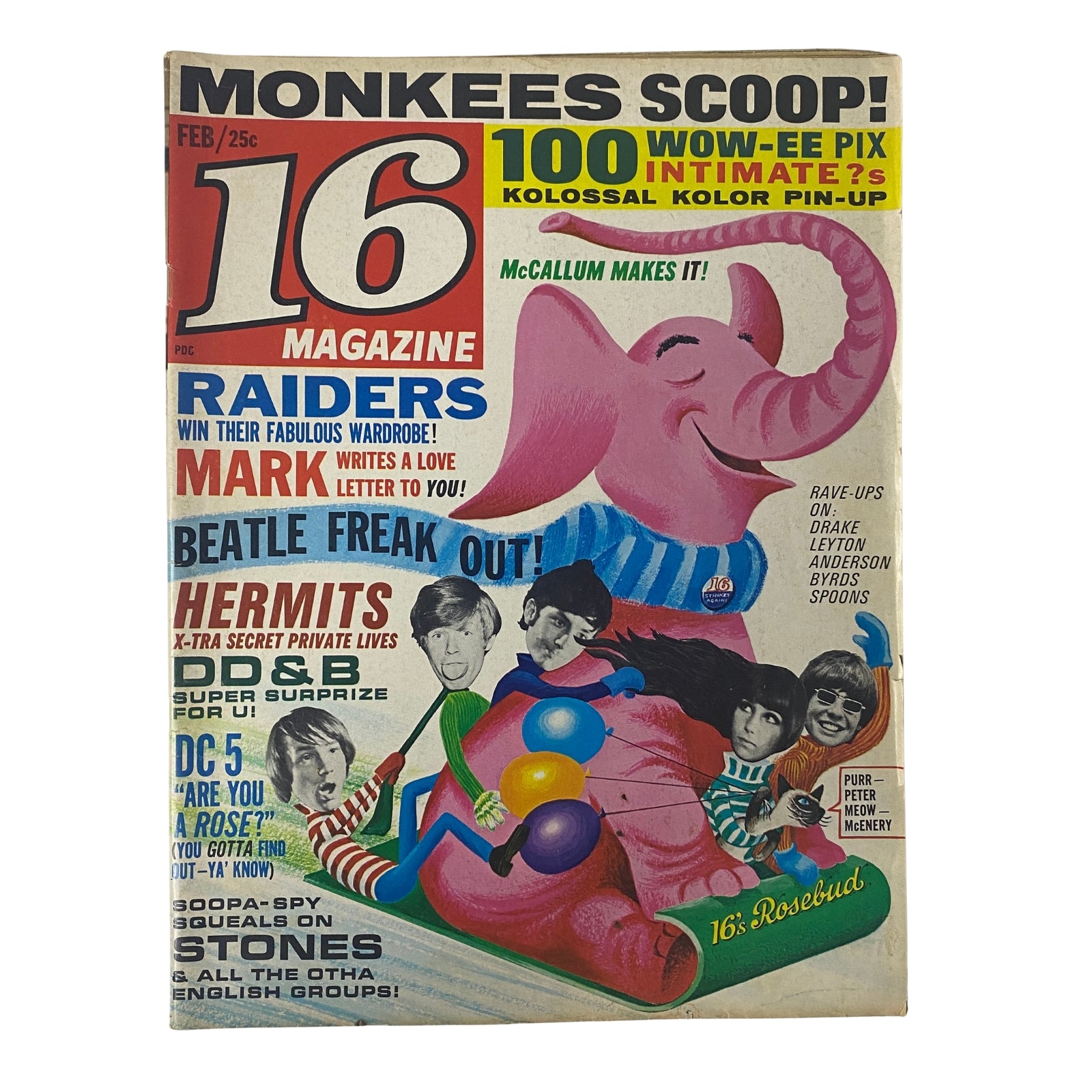 16 Magazine February 1967 Vol 8 No. 9 The Monkees w Pinup No Label