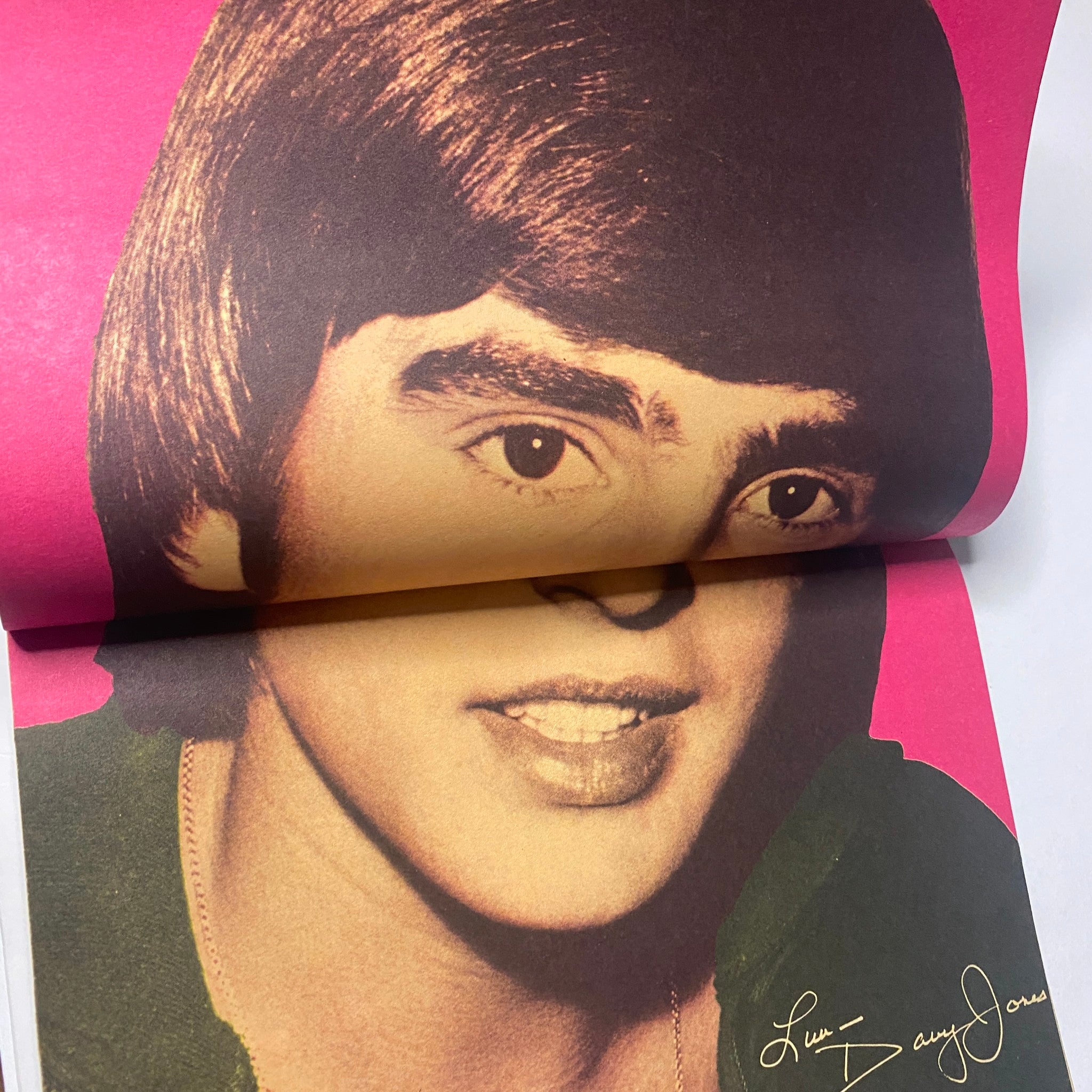 Color pin-up of Davy Jones from 16 Magazine February 1967 Vol 8 No. 9, showcasing the iconic Monkees member with a vibrant background.