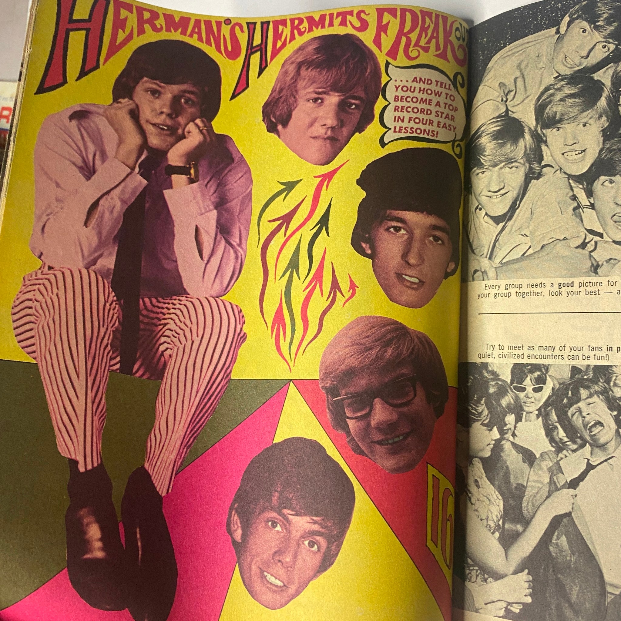 Promotional page from 16 Magazine September 1967, Vol 9 No 4 featuring Herman's Hermits, with vibrant graphics and text.