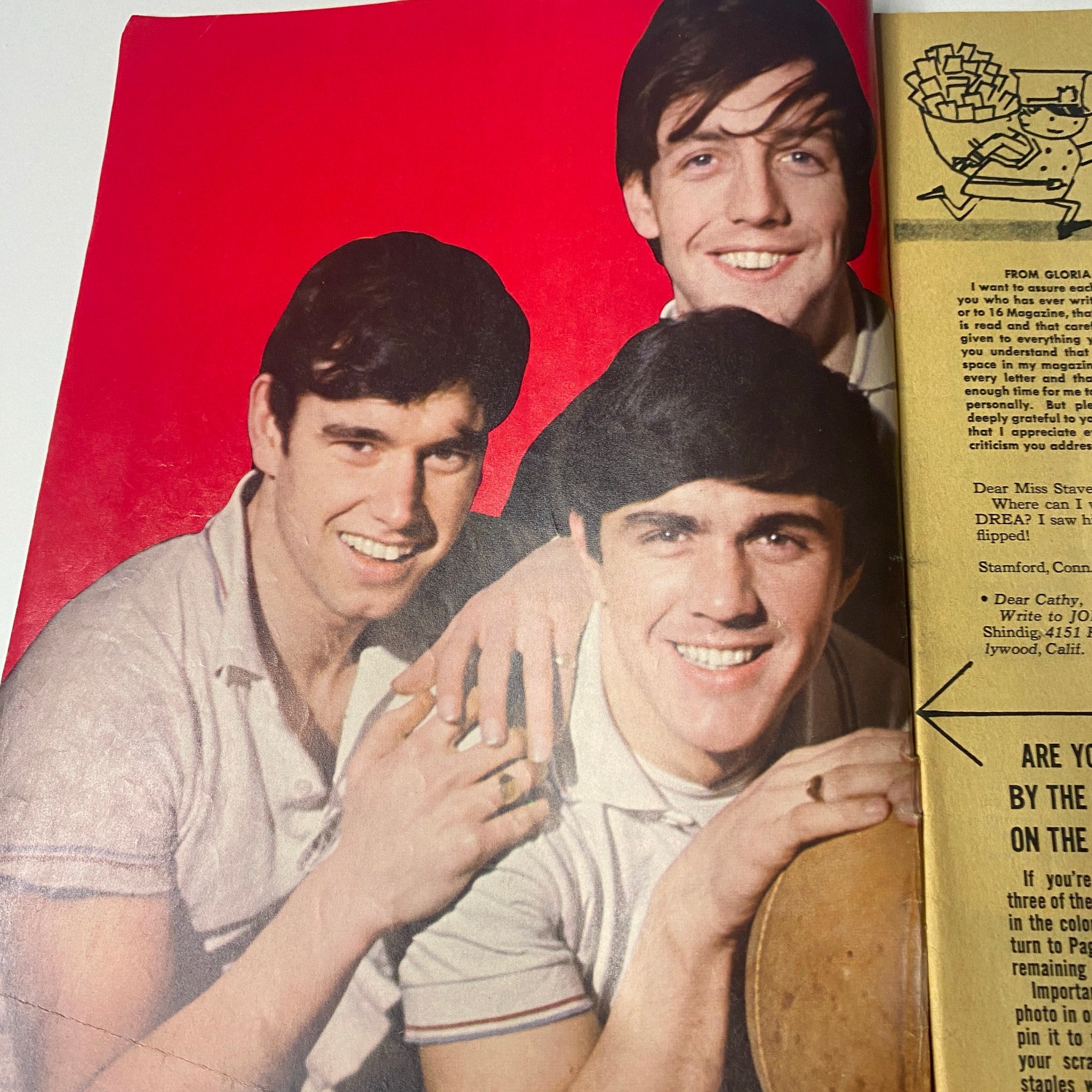 The Beatles Dave Clark 5 pinup featured in 16 Magazine June 1965 Vol 7 No. 1, showcasing three young male musicians smiling together.